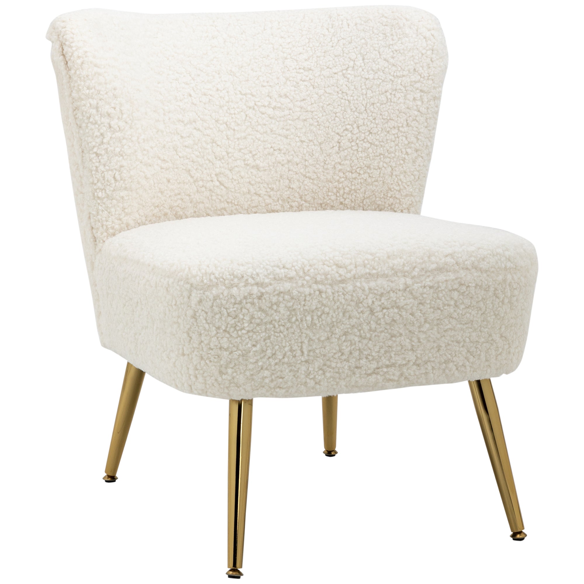 Lounge Chair - Gold Legs, White Upholstery, Bedroom/Living Room - 57x70x69cm-DECOROLALA