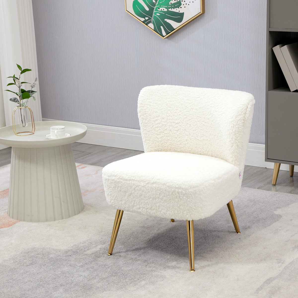 Lounge Chair - Gold Legs, White Upholstery, Bedroom/Living Room - 57x70x69cm-DECOROLALA