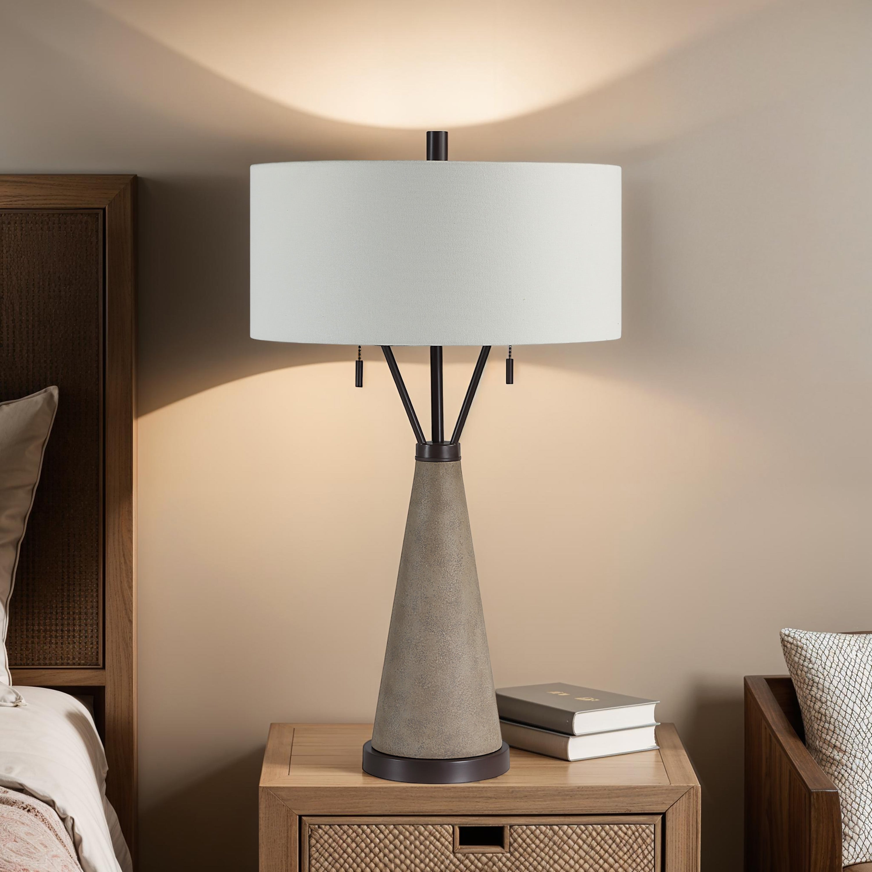 Lourdes 29.25" Table Lamp, Brown Linen Drum Shade-Table Lamp-DECOROLALA