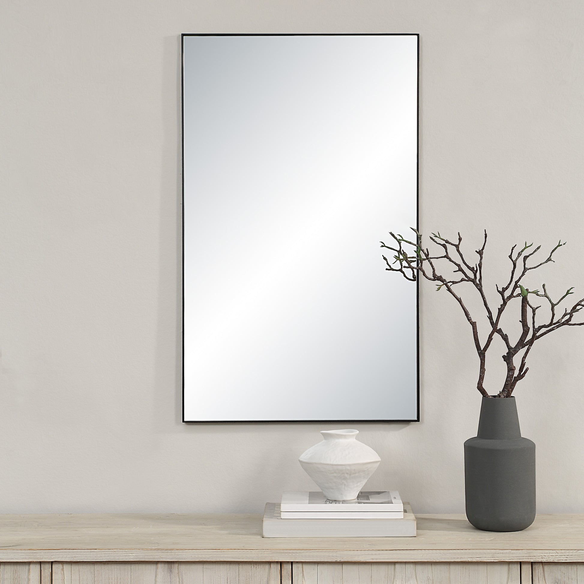 Loutro 36" H x 22" W Wall Mirror, Black-Mirror-DECOROLALA