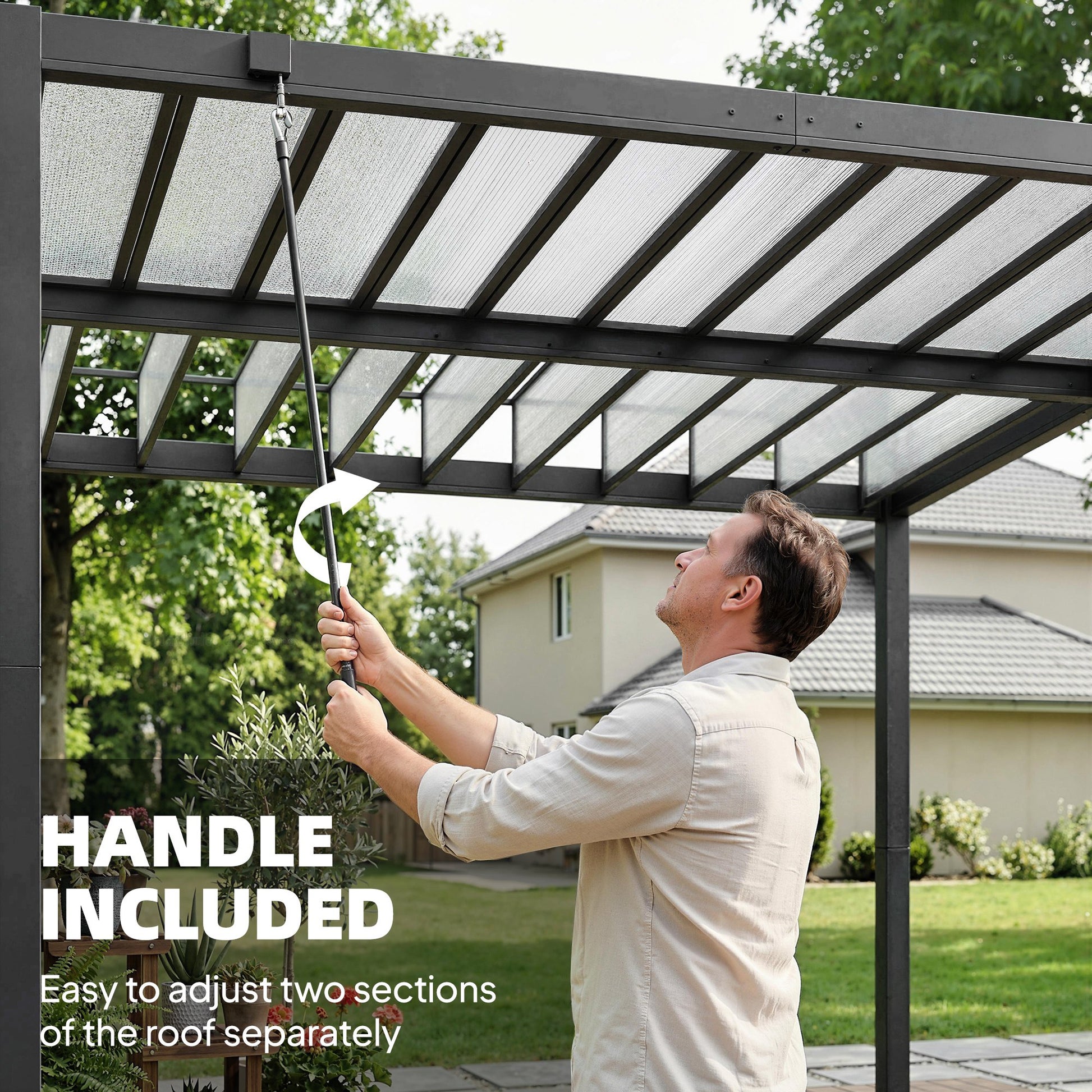 Louvered Pergola 9.5x10 ft PC Roof Clear-DECOROLALA