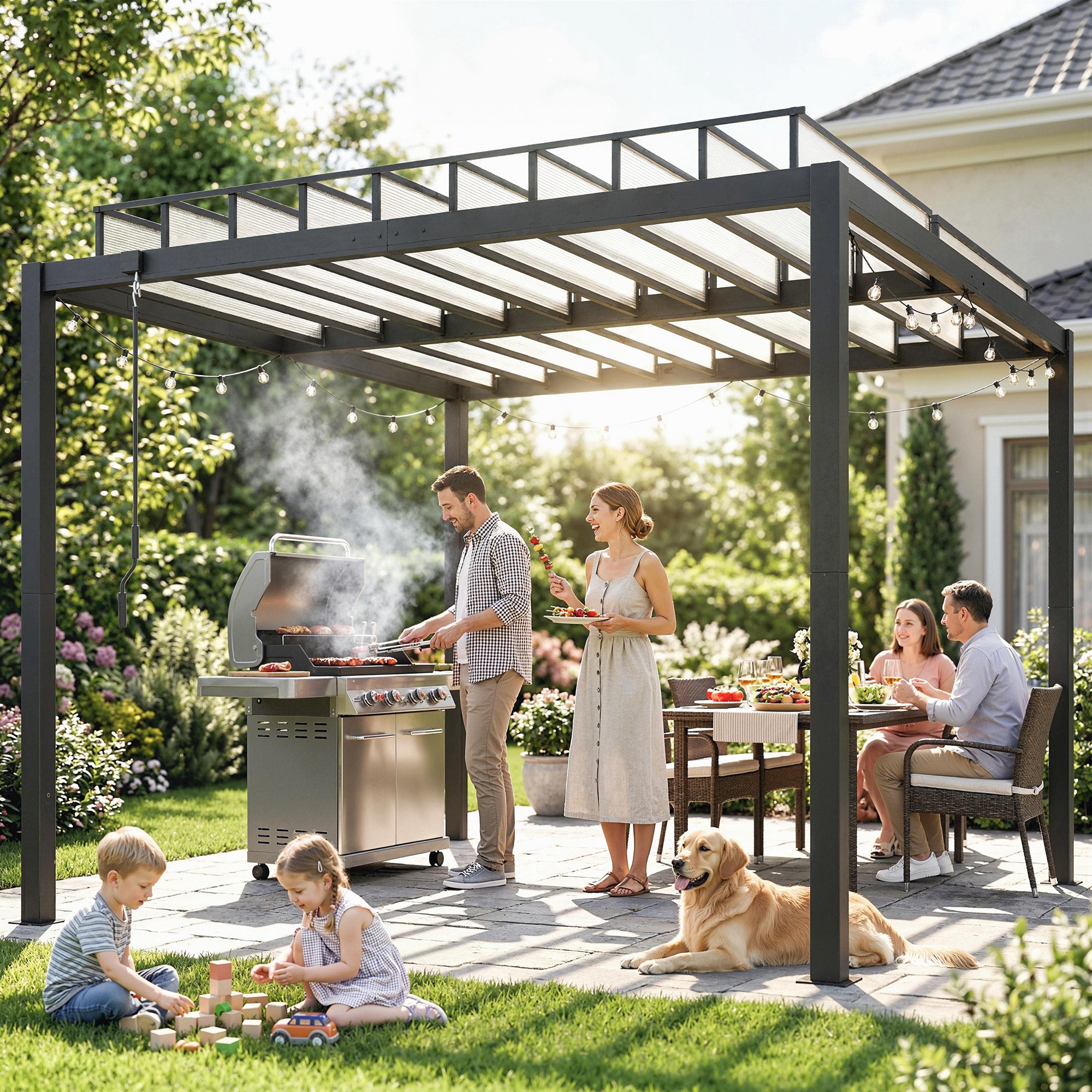 Louvered Pergola 9.5x10 ft PC Roof Clear-DECOROLALA