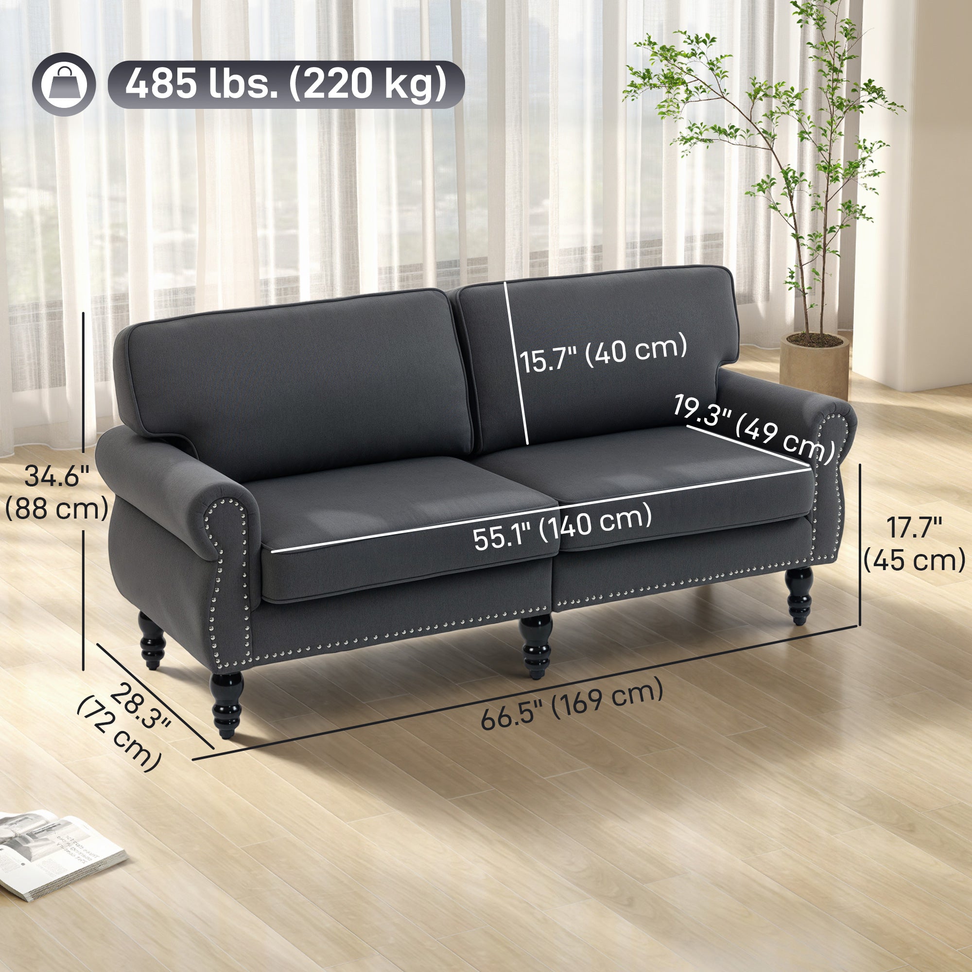 Loveseat Sofa 2 Seater - Dark Grey 66.5"-DECOROLALA