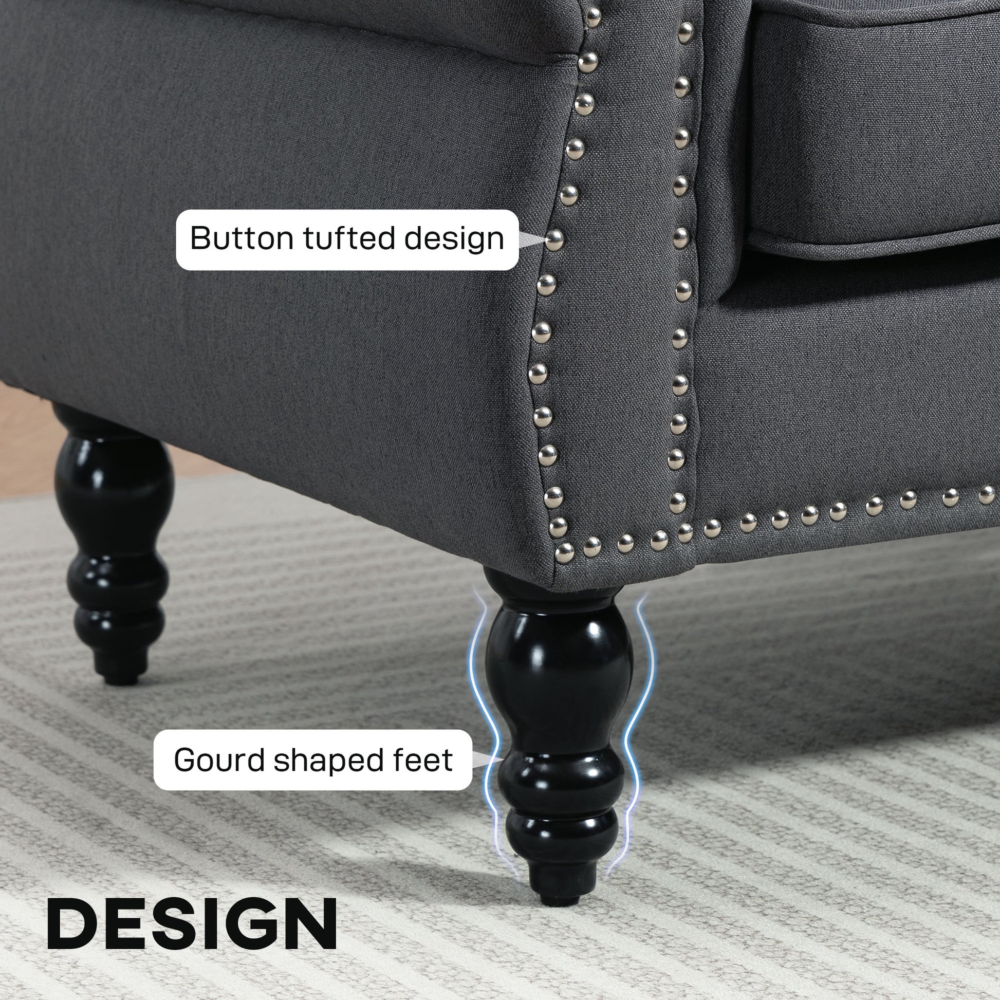 Loveseat Sofa 2 Seater - Dark Grey 66.5"-DECOROLALA