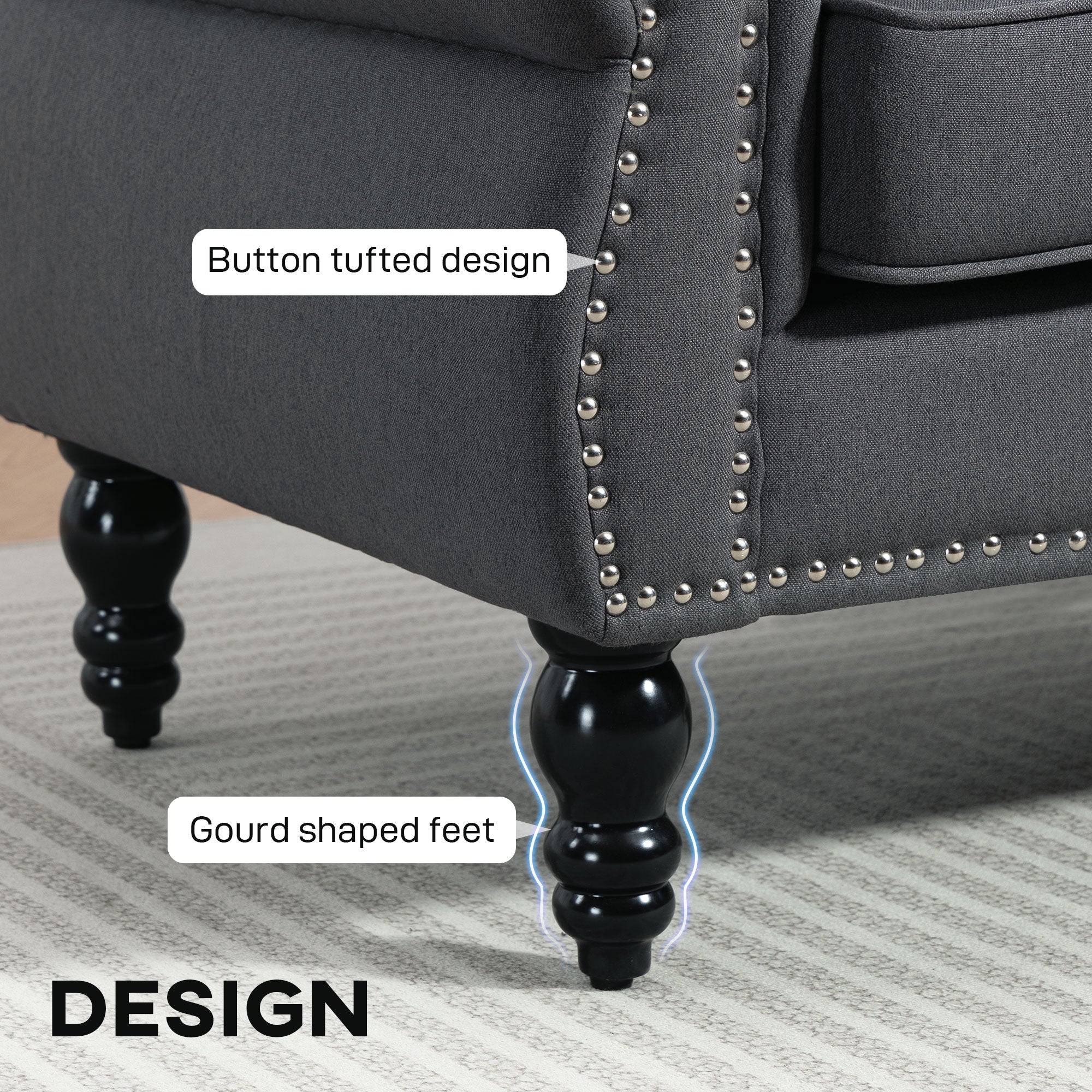 Loveseat Sofa 2 Seater - Dark Grey 66.5"-DECOROLALA