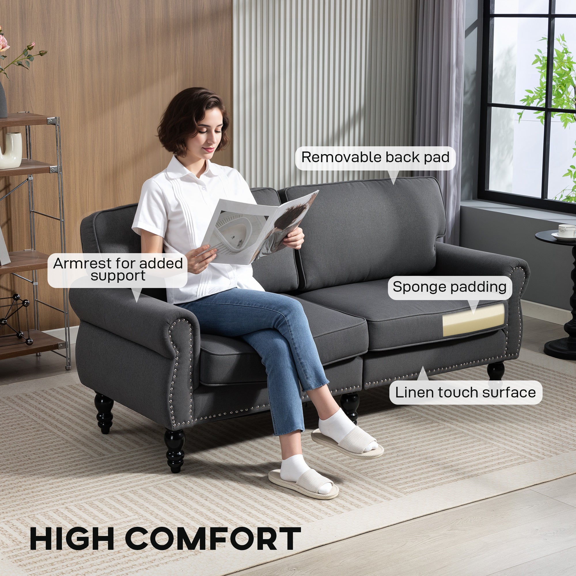 Loveseat Sofa 2 Seater - Dark Grey 66.5"-DECOROLALA
