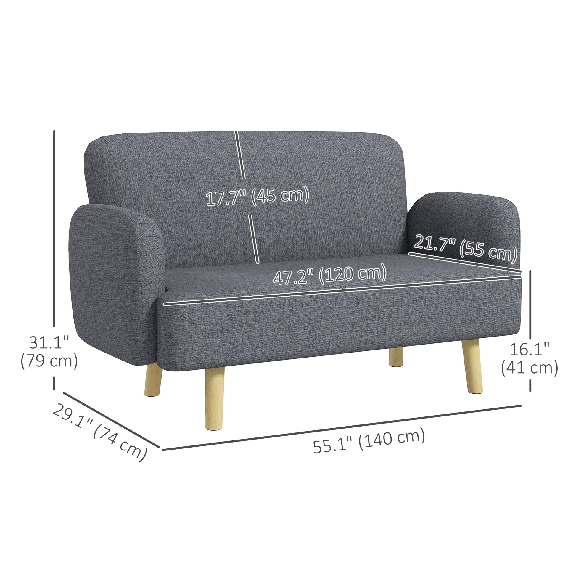 Loveseat Sofa 2 Seater Grey Velvet-DECOROLALA