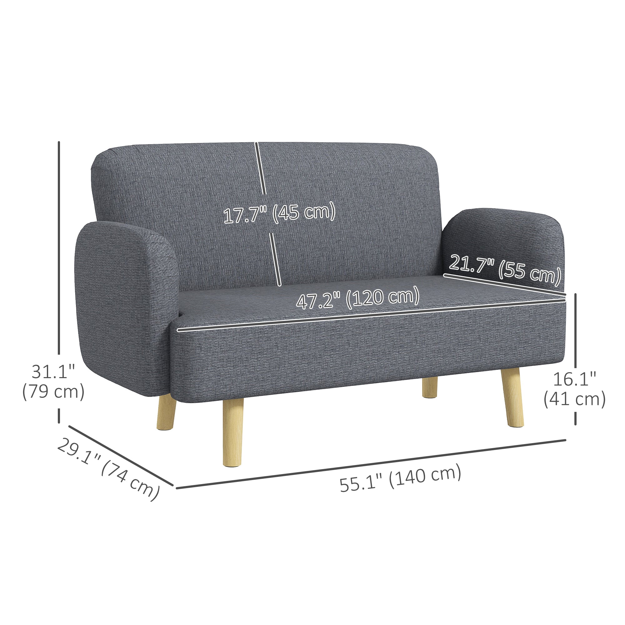Loveseat Sofa 2 Seater Grey Velvet-DECOROLALA