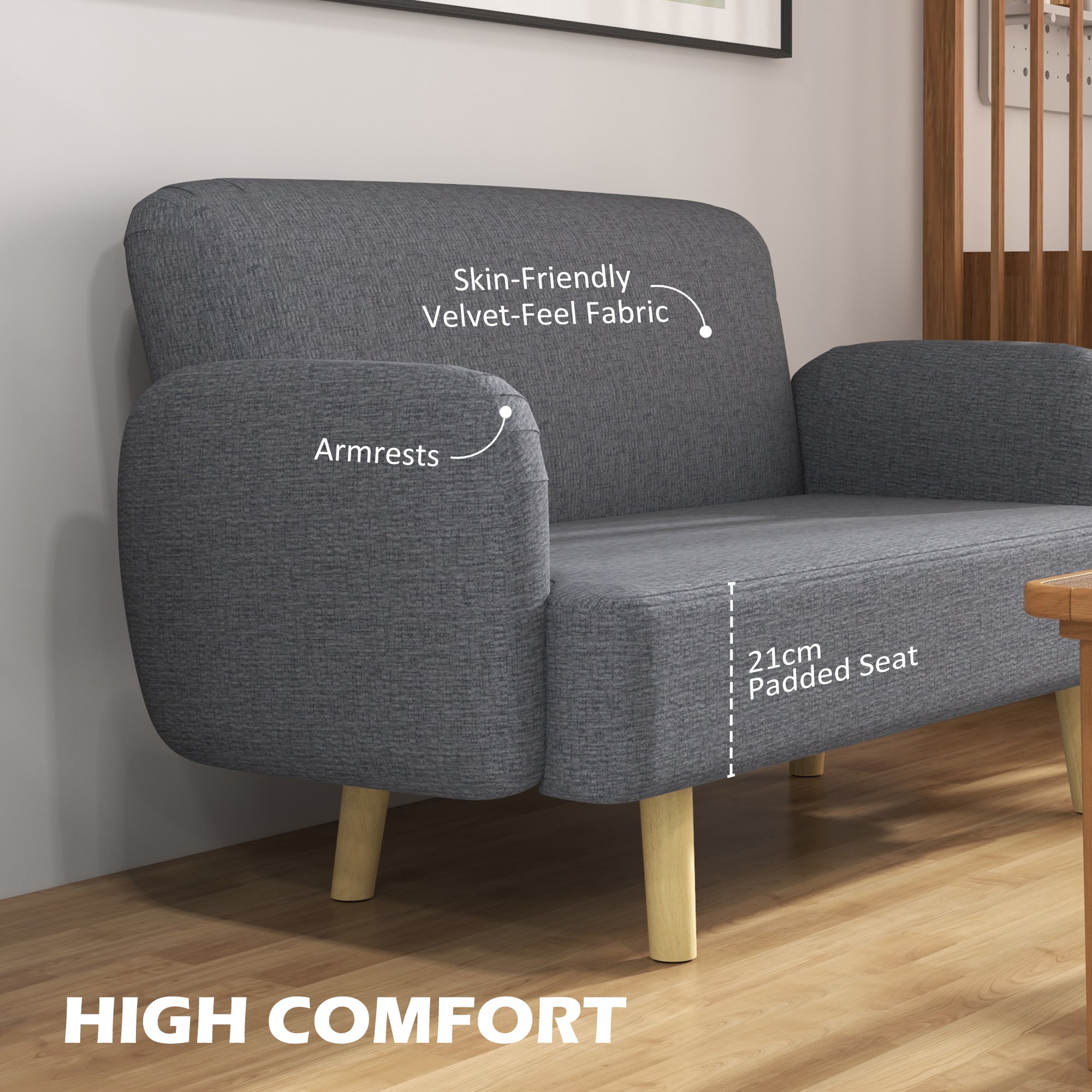 Loveseat Sofa 2 Seater Grey Velvet-DECOROLALA