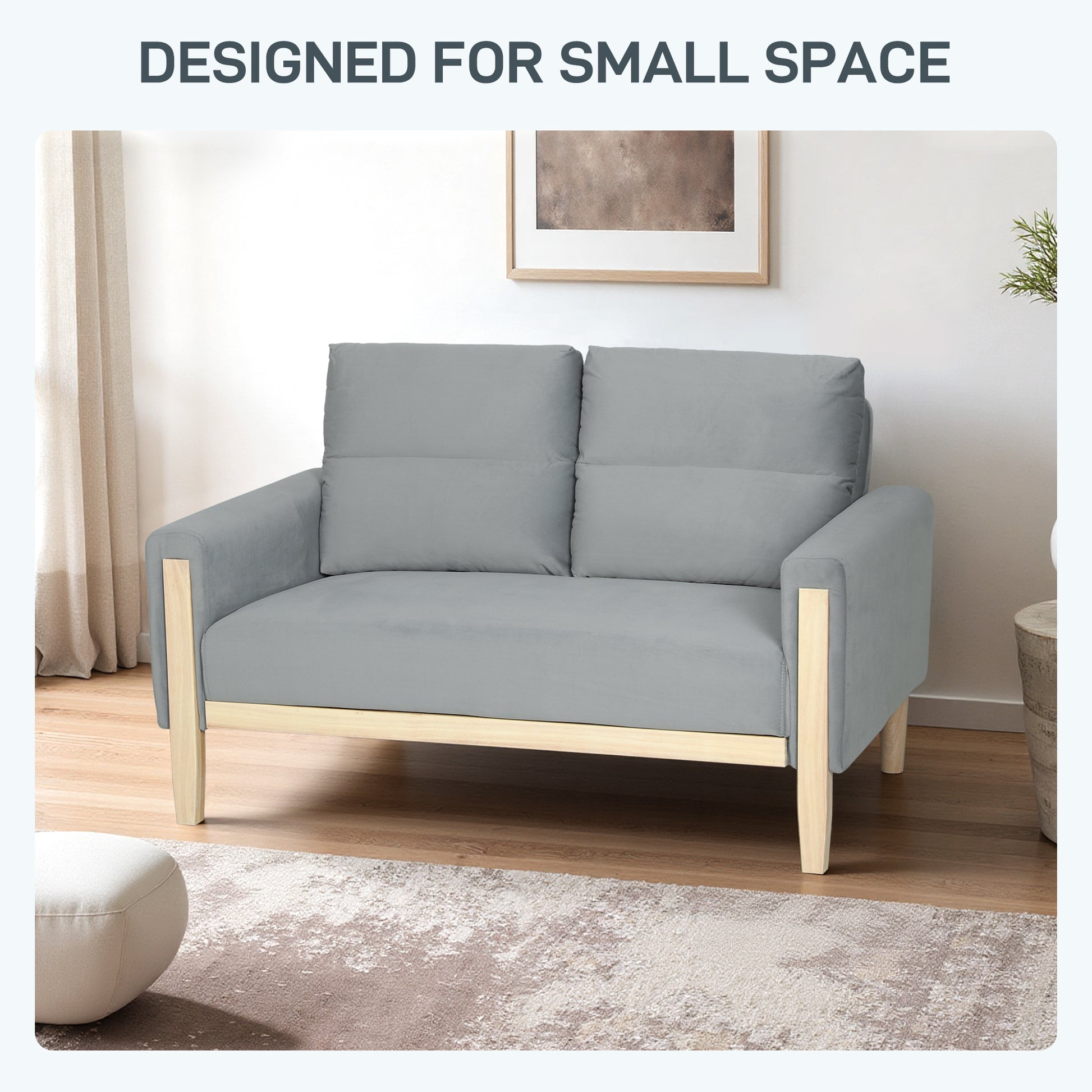 Loveseat Sofa 53" Grey Velvet Modern-DECOROLALA