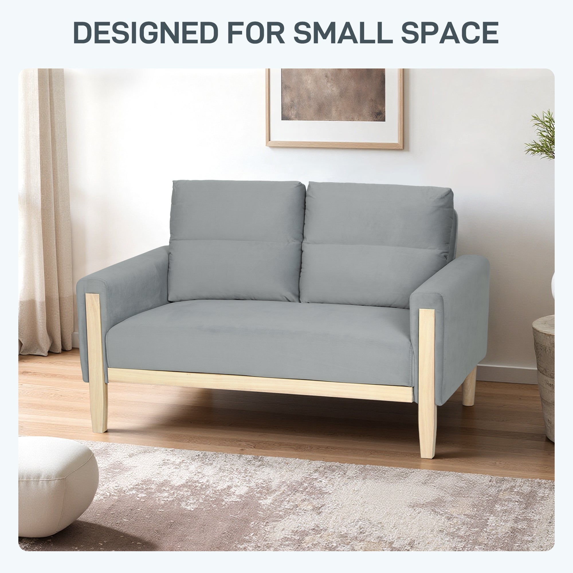 Loveseat Sofa 53" Grey Velvet Modern-DECOROLALA