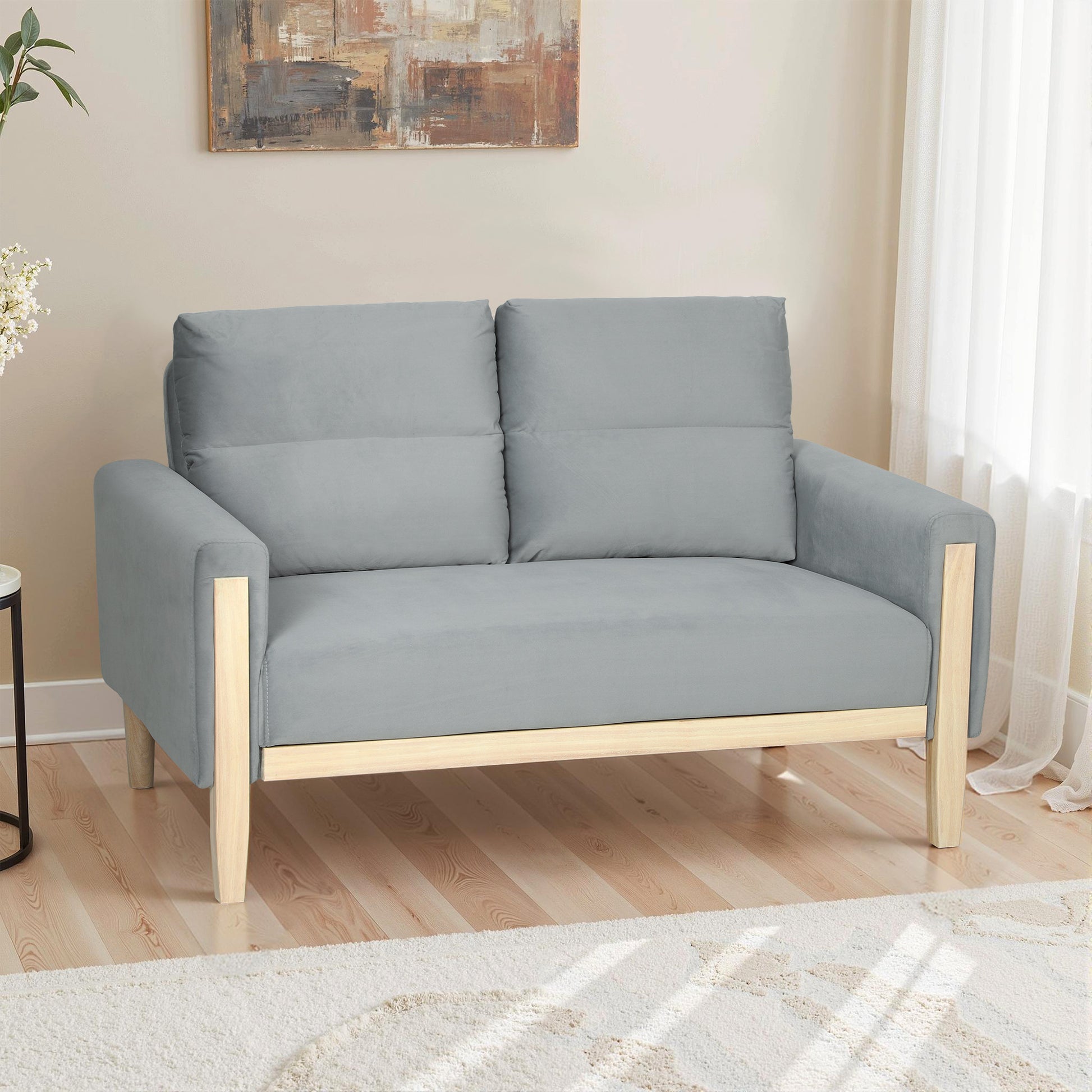 Loveseat Sofa 53" Grey Velvet Modern-DECOROLALA