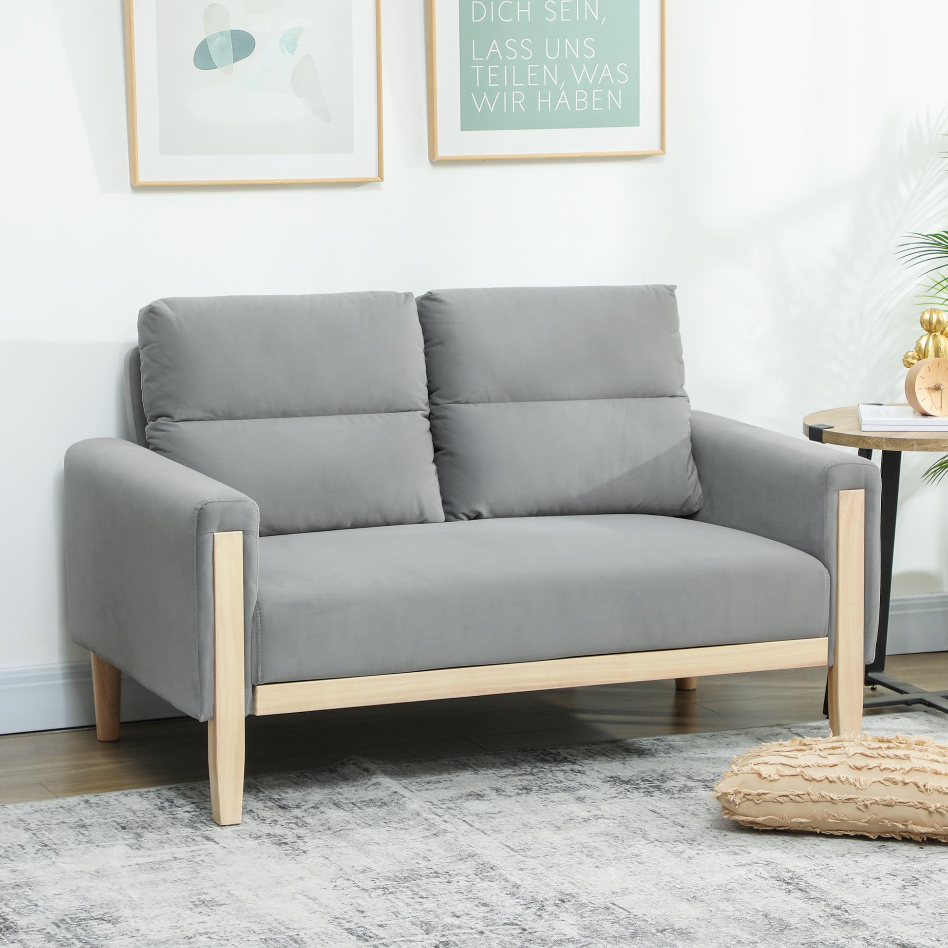 Loveseat Sofa 53" Grey Velvet Modern-DECOROLALA