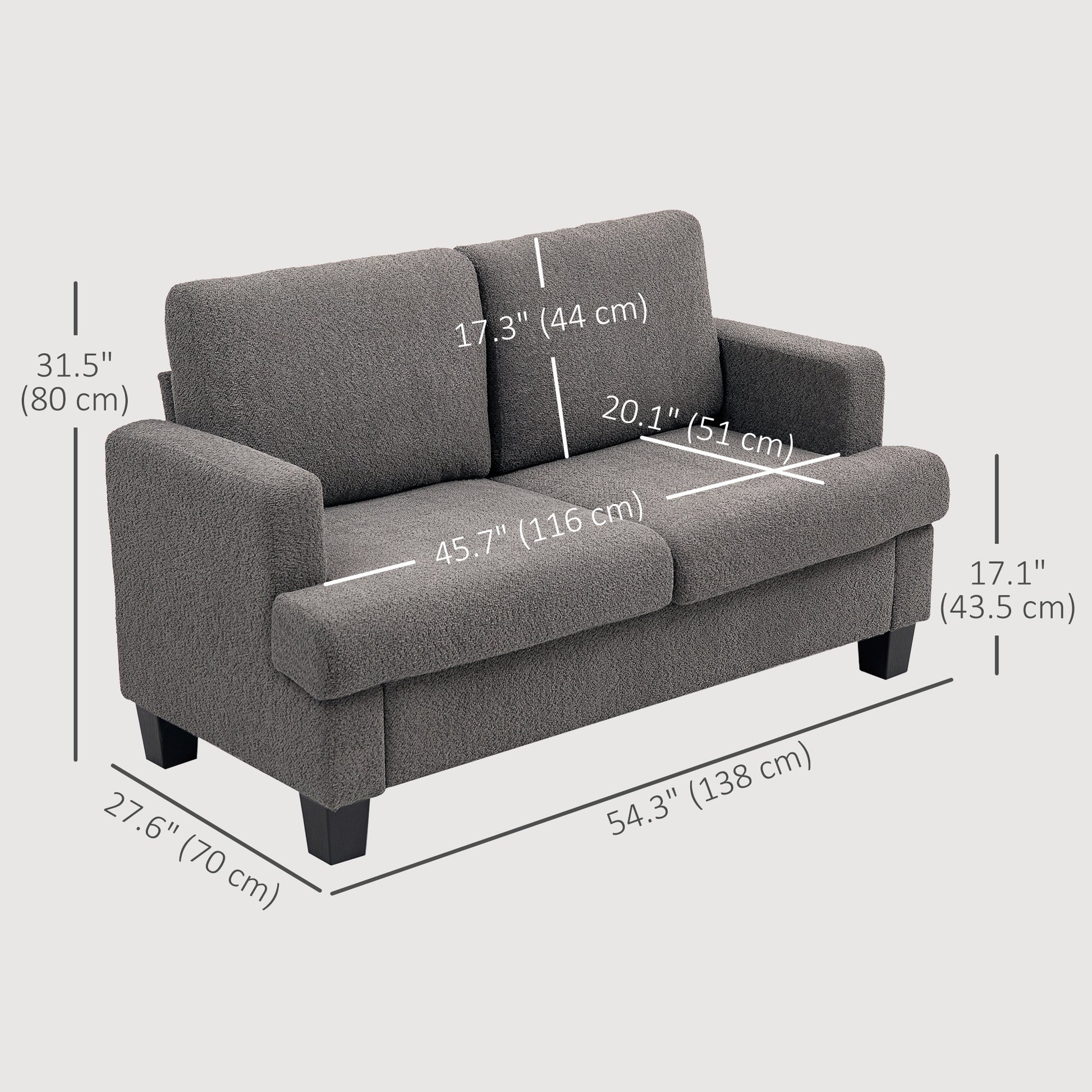 Loveseat Sofa 54.3" 2-Seater Dark Grey-DECOROLALA