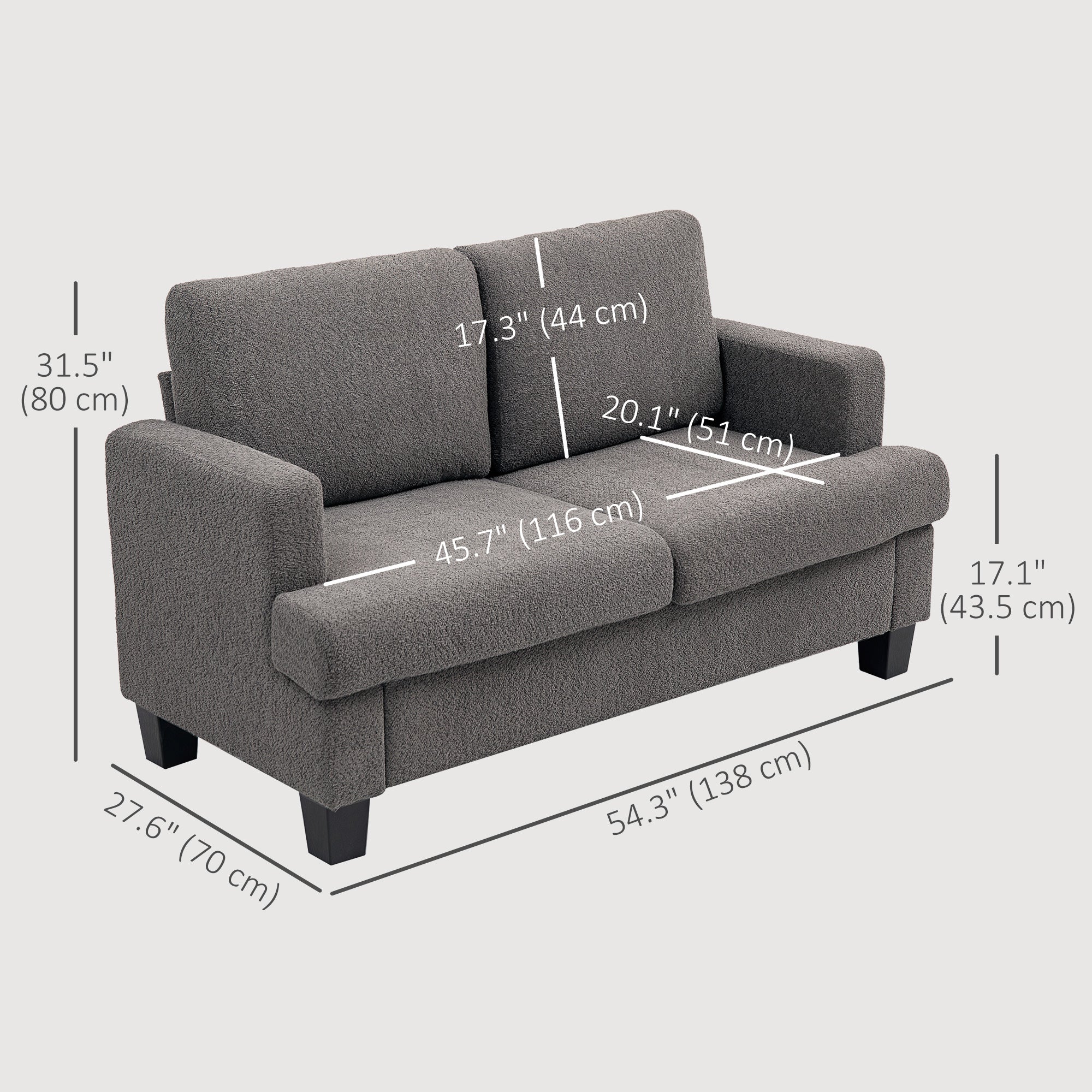 Loveseat Sofa 54.3" 2-Seater Dark Grey-DECOROLALA