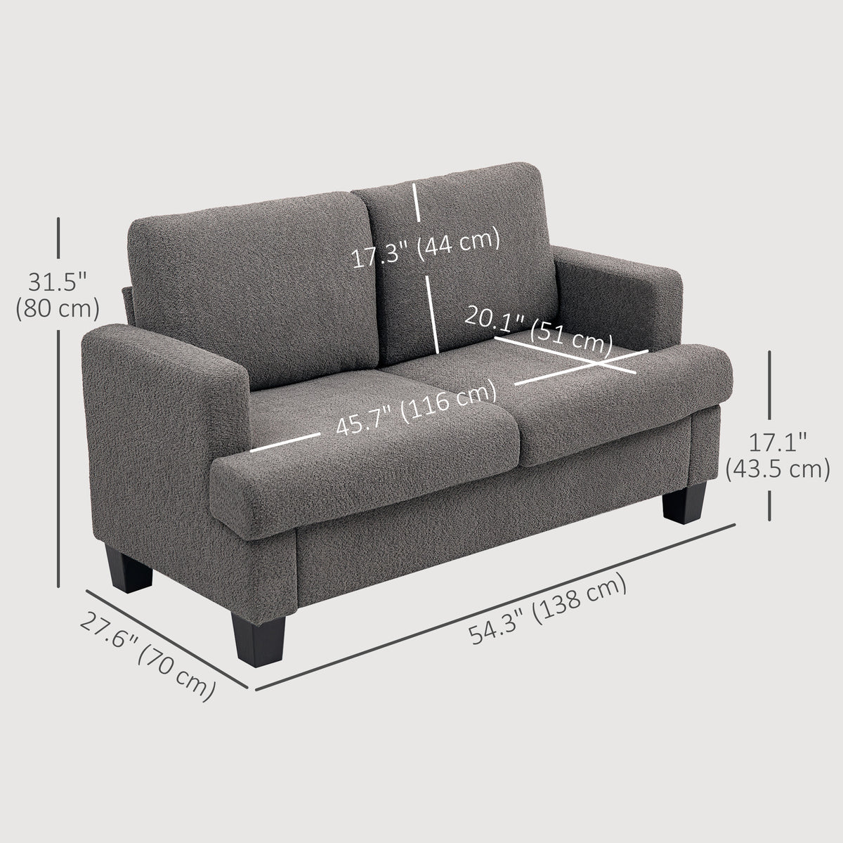 Loveseat Sofa 54.3" 2-Seater Dark Grey-DECOROLALA