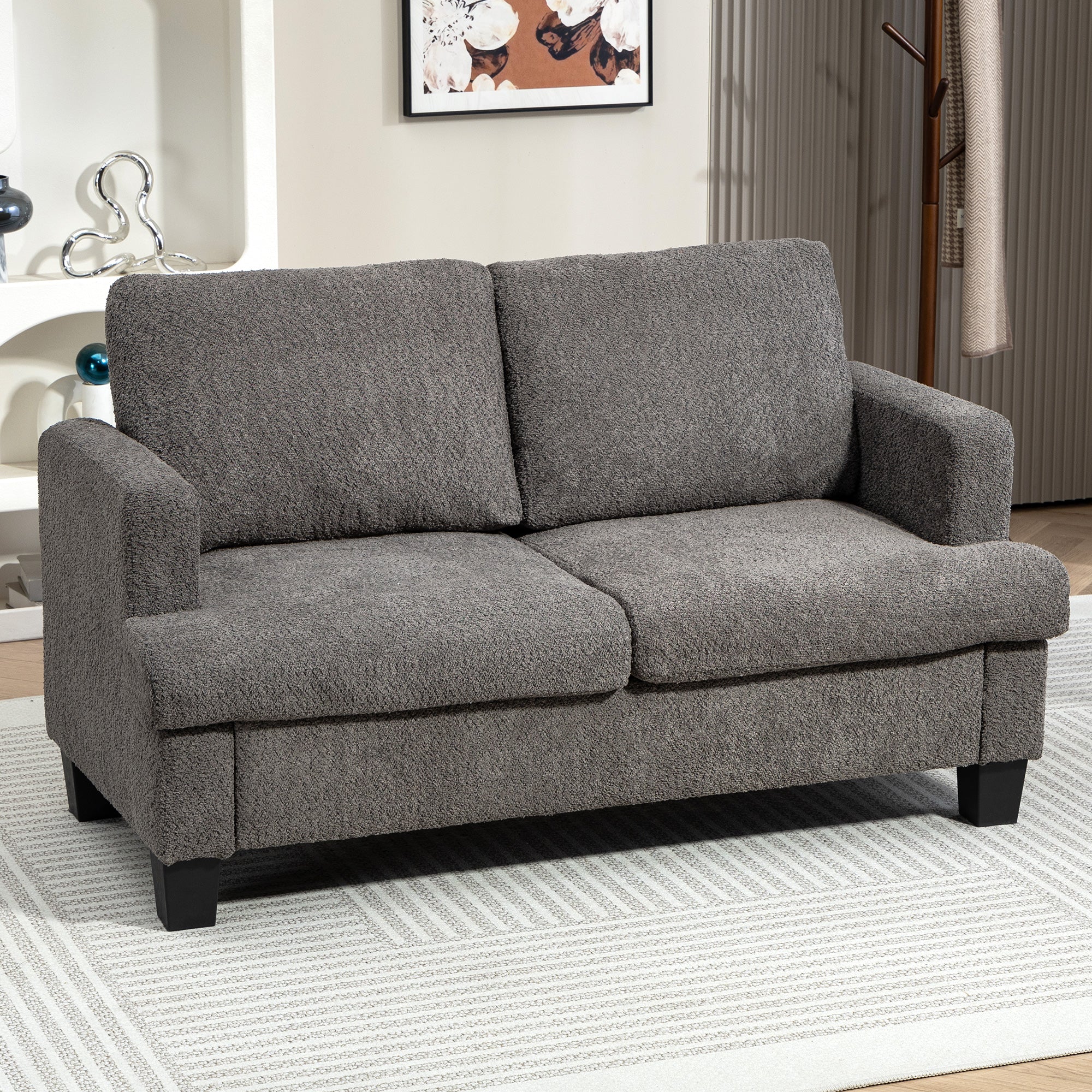 Loveseat Sofa 54.3" 2-Seater Dark Grey-DECOROLALA