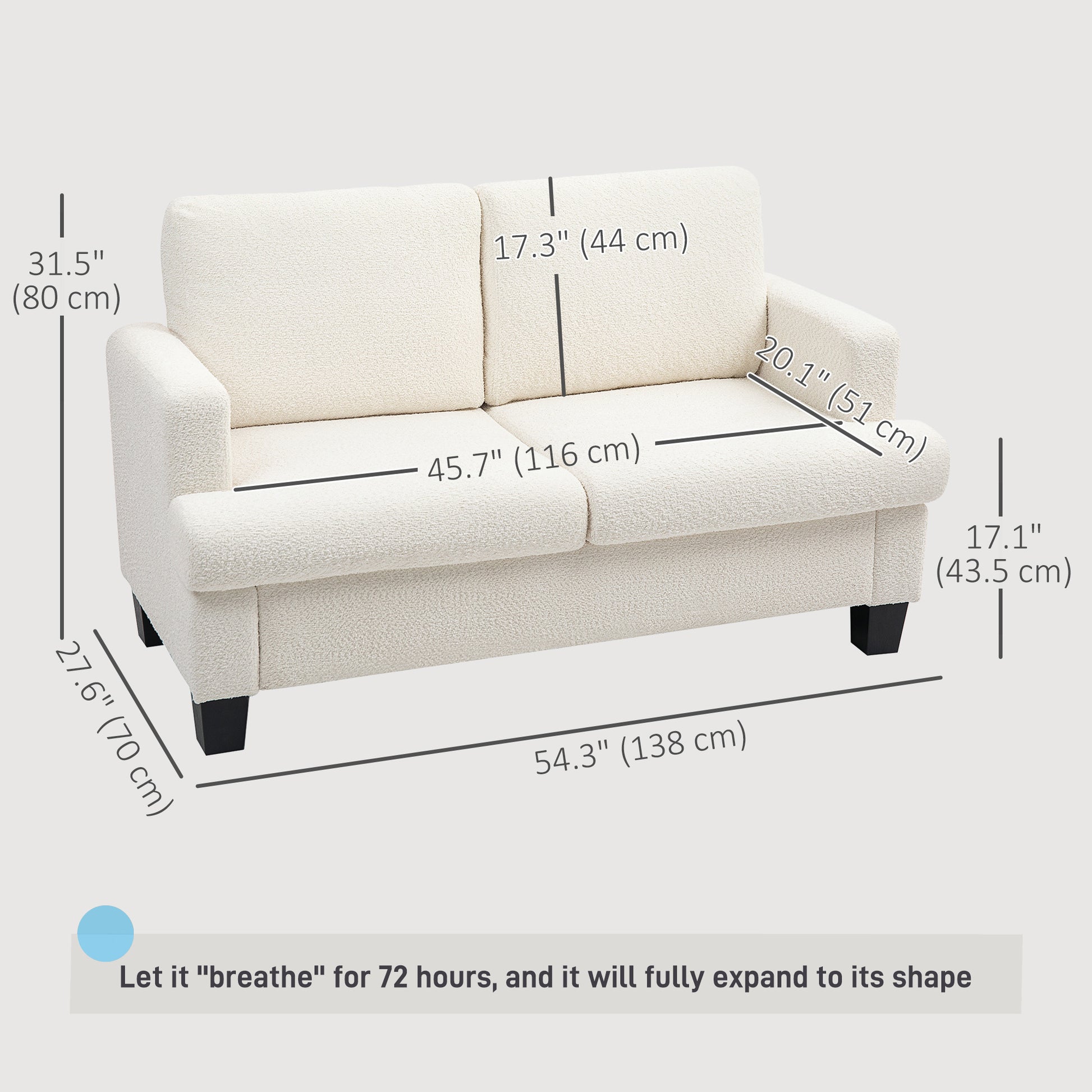 Loveseat Sofa 54.3" - Cream White Chenille-DECOROLALA