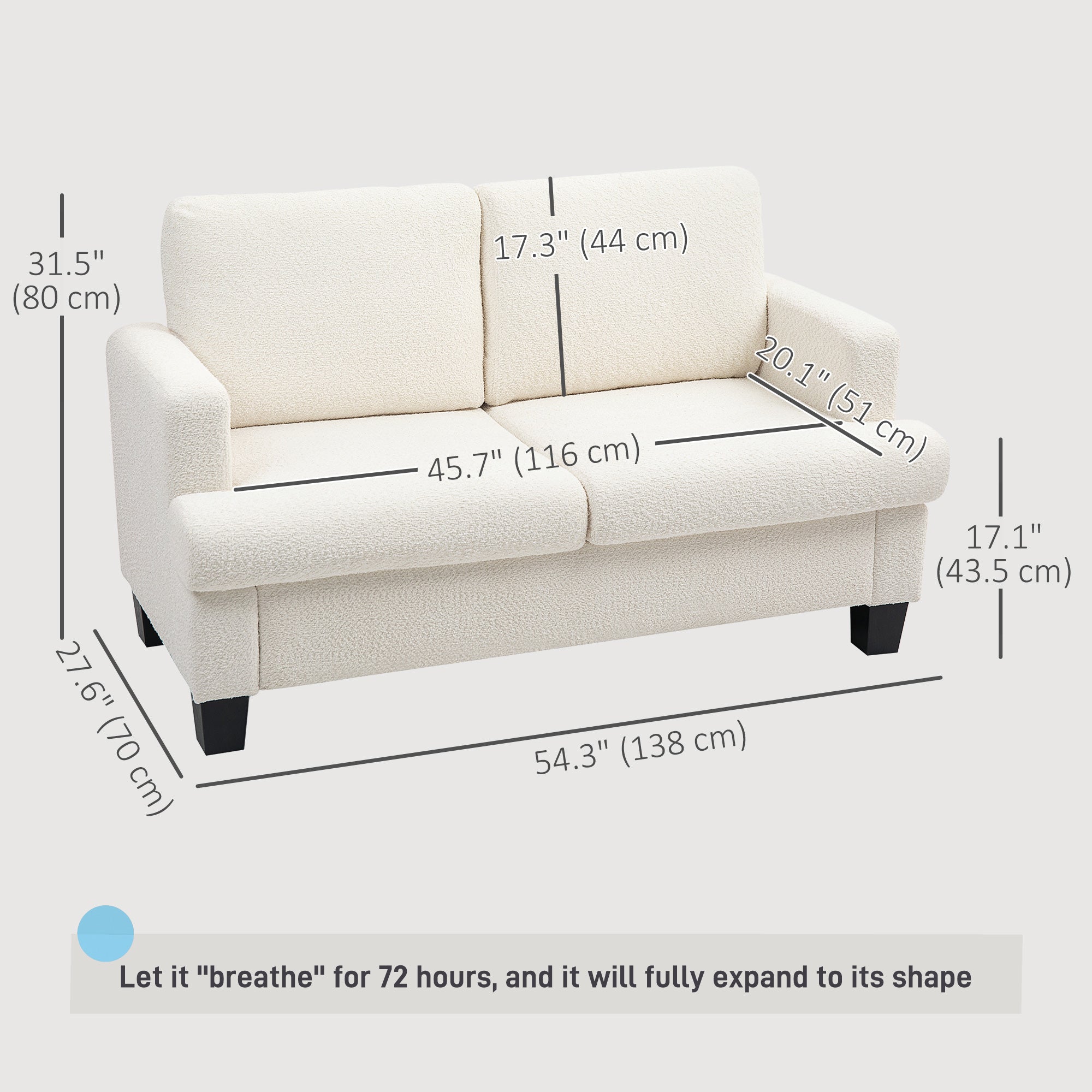 Loveseat Sofa 54.3" - Cream White Chenille-DECOROLALA