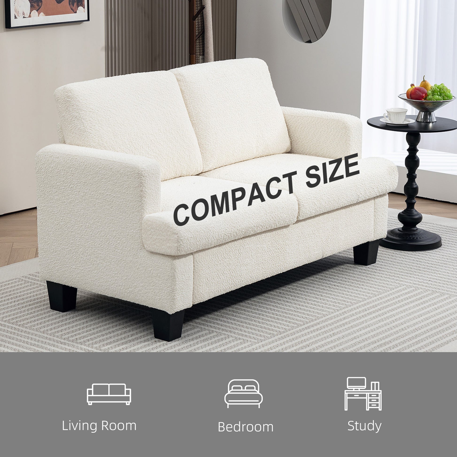 Loveseat Sofa 54.3" - Cream White Chenille-DECOROLALA