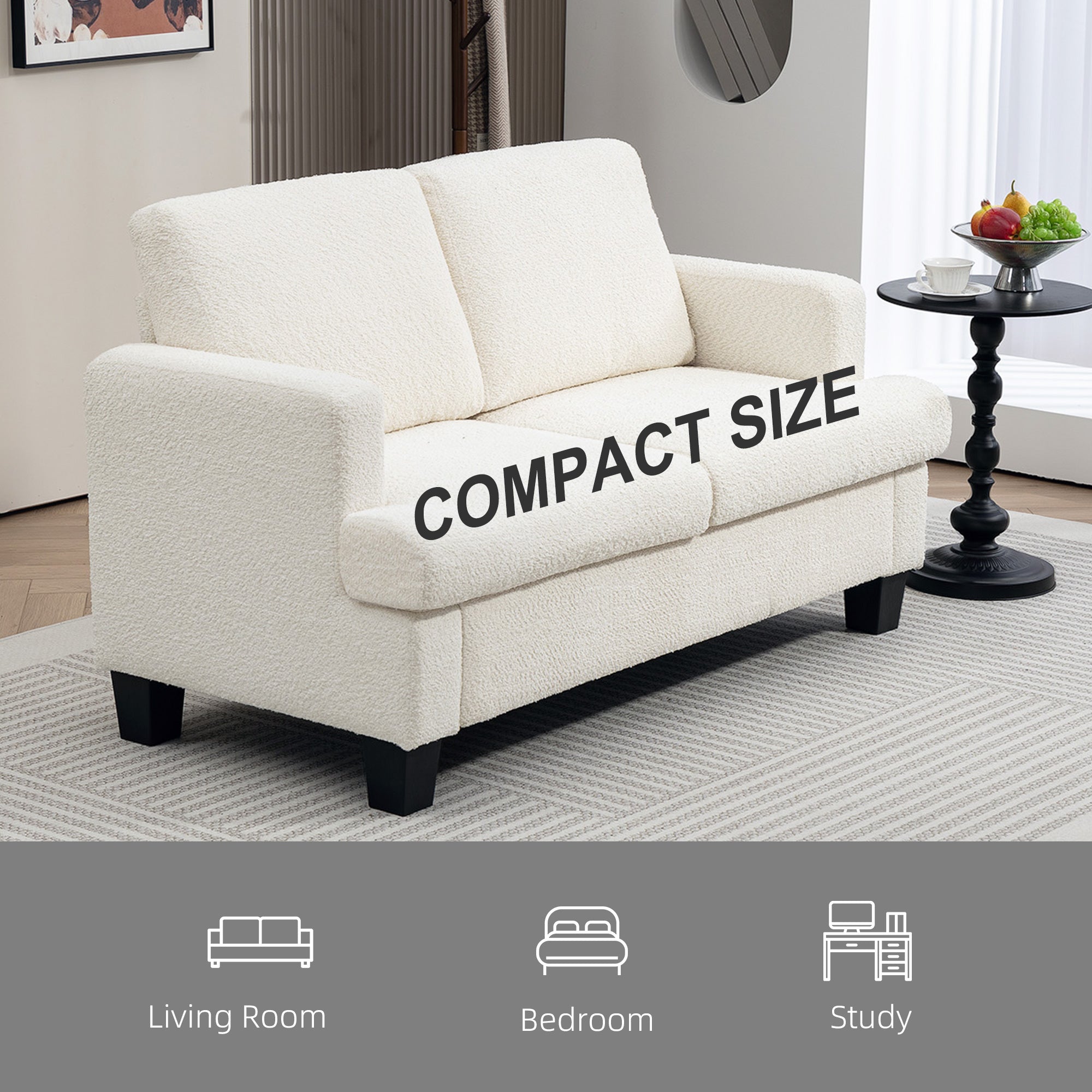 Loveseat Sofa 54.3" - Cream White Chenille-DECOROLALA