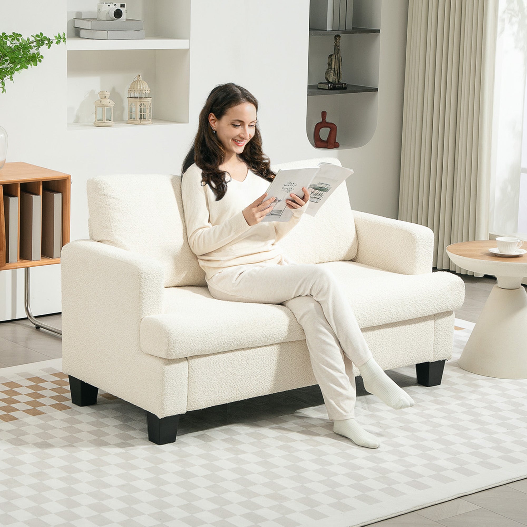 Loveseat Sofa 54.3" - Cream White Chenille-DECOROLALA