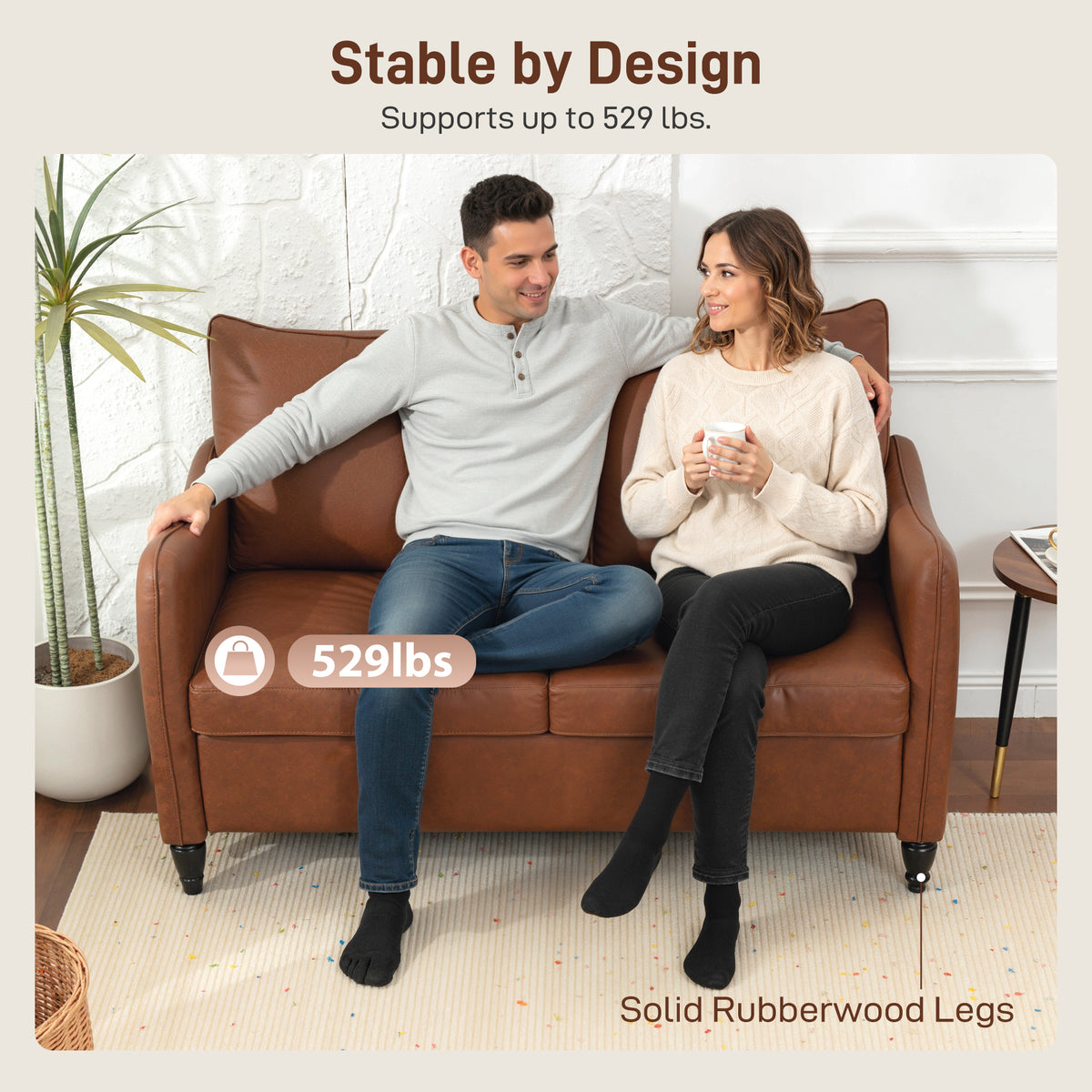 Loveseat Sofa 55" 2 Seater Brown PU Leather-Loveseat Sofas-DECOROLALA