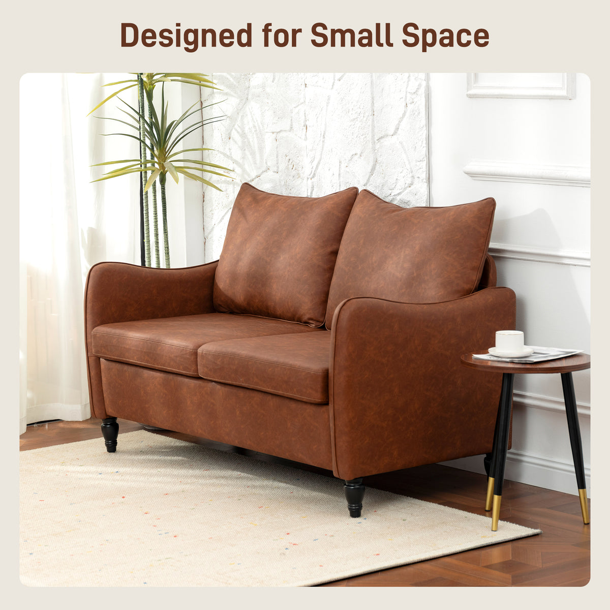 Loveseat Sofa 55" 2 Seater Brown PU Leather-Loveseat Sofas-DECOROLALA