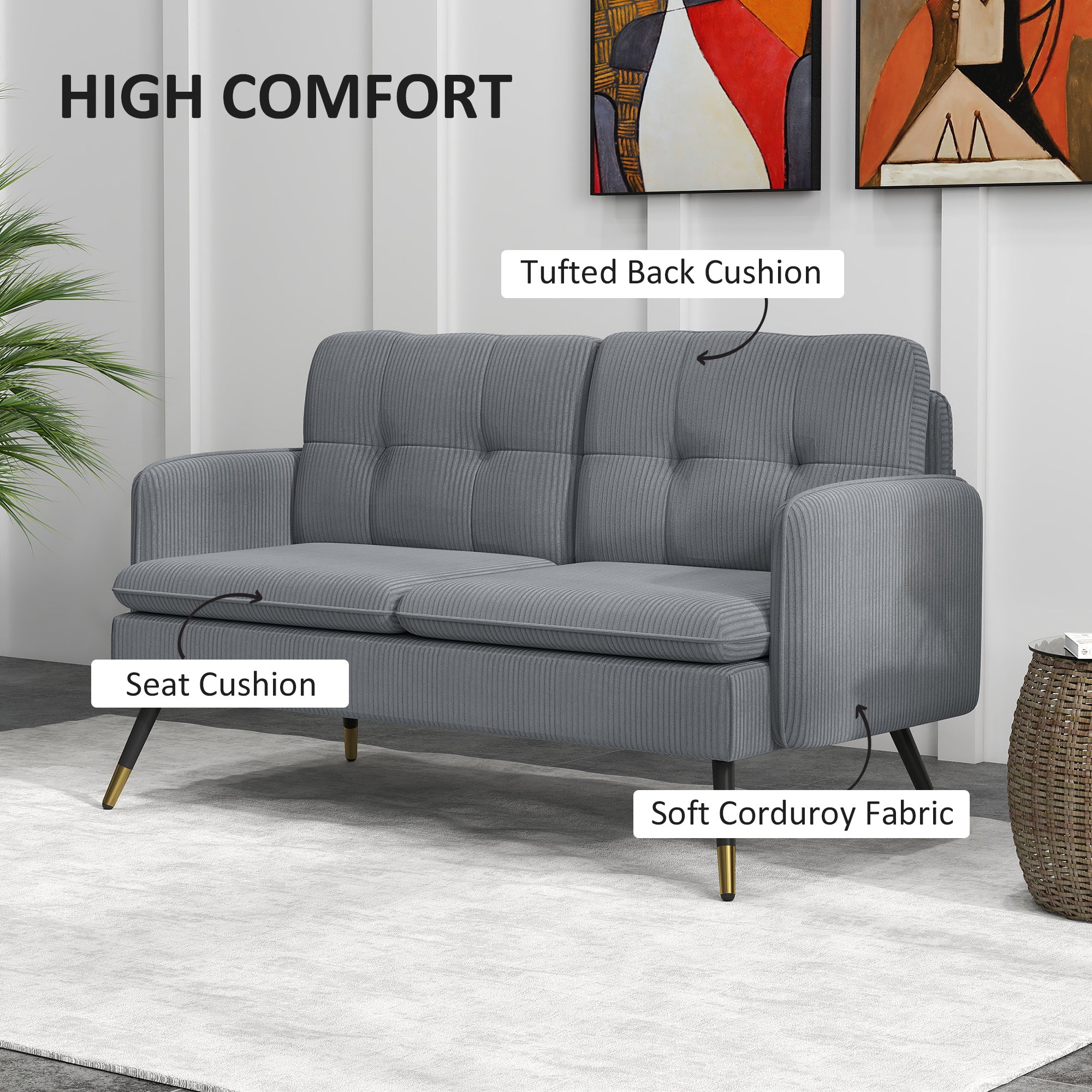 Loveseat Sofa 55" Corduroy - Dark Grey-DECOROLALA
