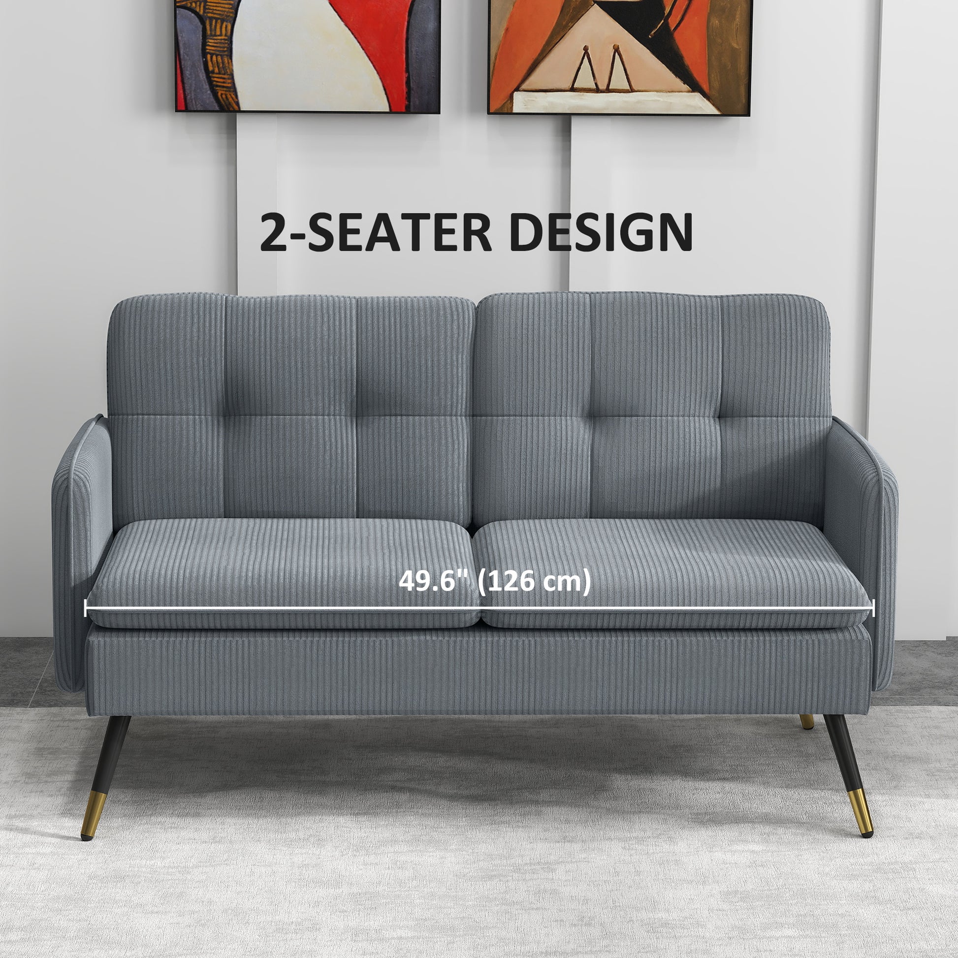Loveseat Sofa 55" Corduroy - Dark Grey-DECOROLALA