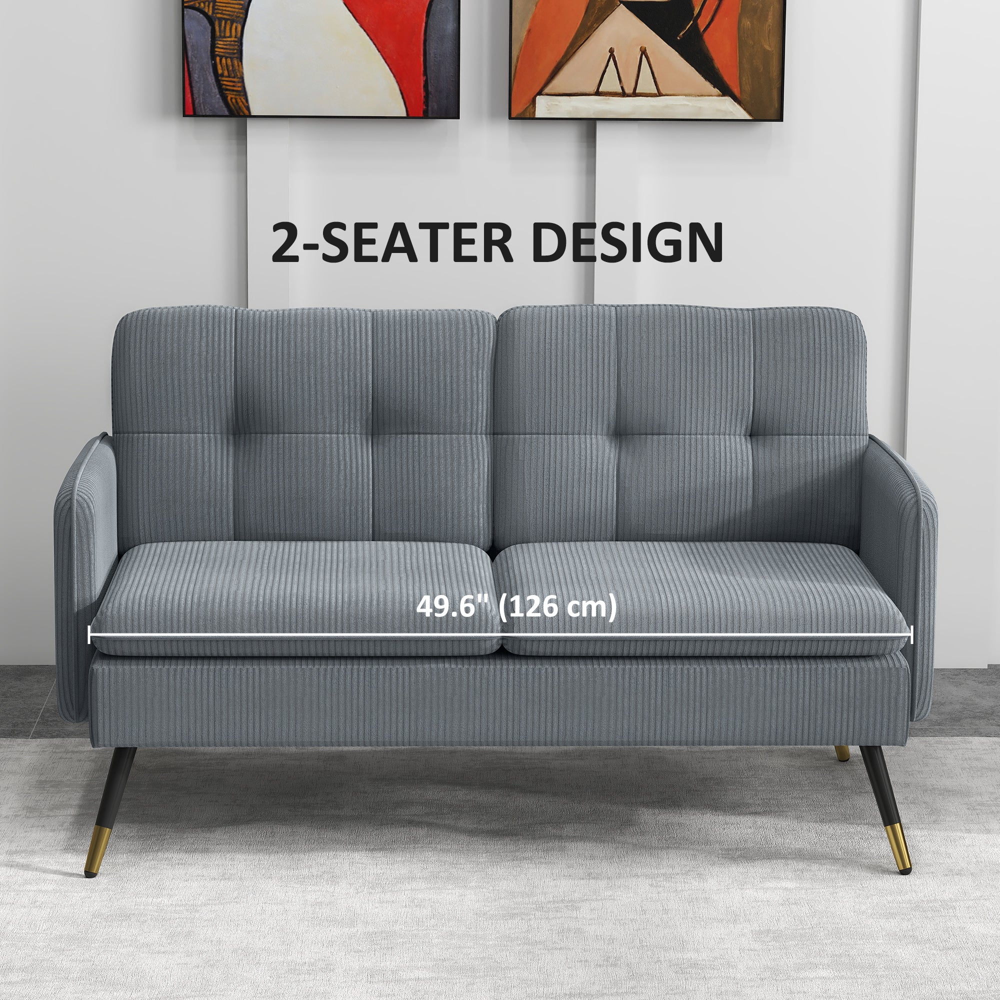 Loveseat Sofa 55" Corduroy - Dark Grey-DECOROLALA