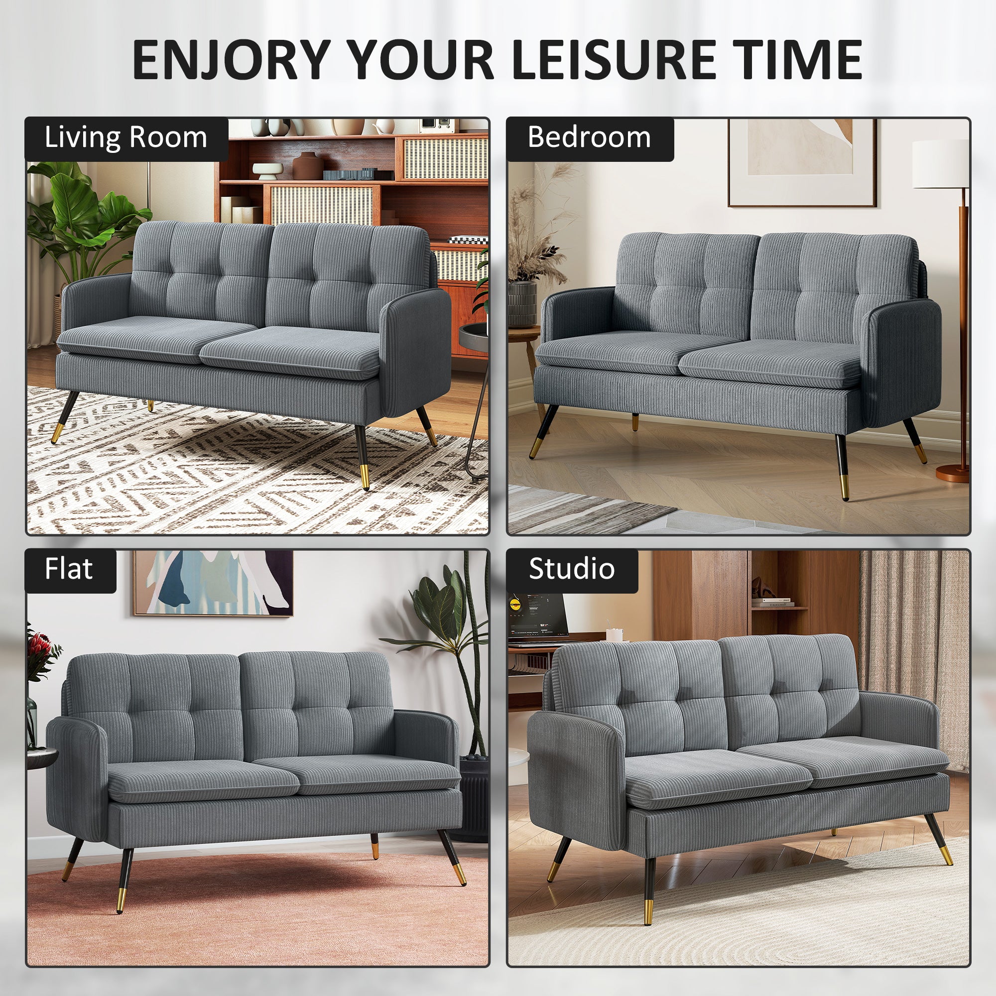 Loveseat Sofa 55" Corduroy - Dark Grey-DECOROLALA