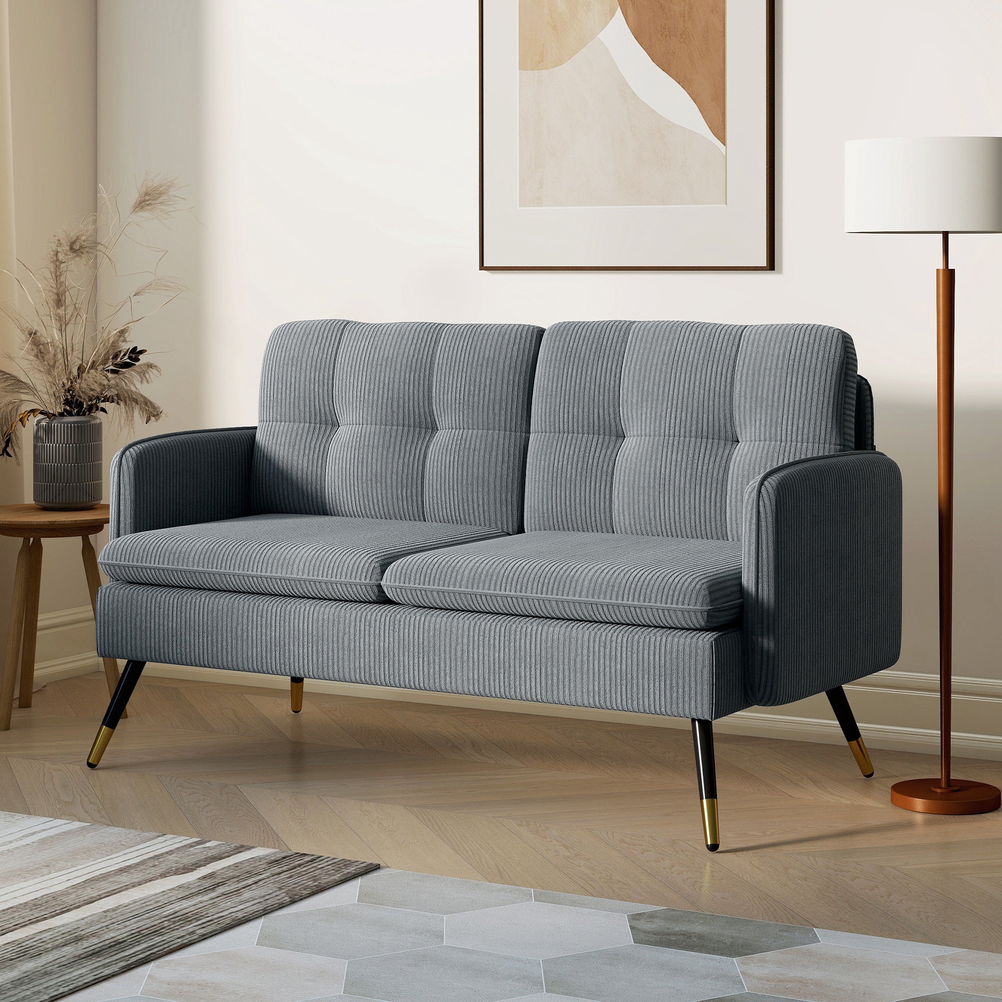 Loveseat Sofa 55" Corduroy - Dark Grey-DECOROLALA