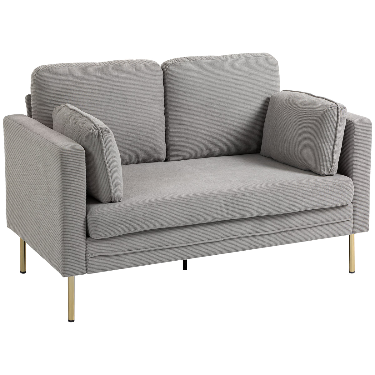 Loveseat Sofa, 55" Cream Corduroy Couch with 2 Pillows, Steel Frame, Gold Legs-DECOROLALA