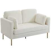 Loveseat Sofa, 55" Cream Corduroy Couch with 2 Pillows, Steel Frame, Gold Legs-DECOROLALA