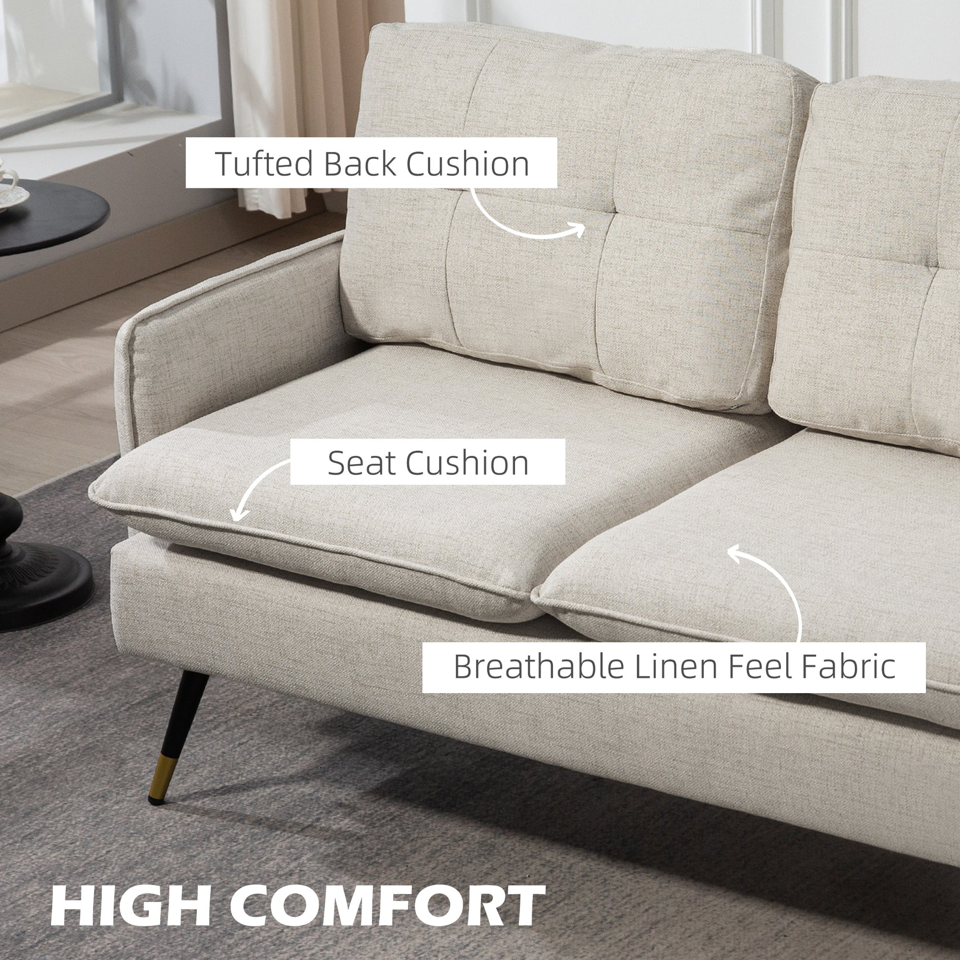 Loveseat Sofa 55" Linen Button Tufted Cream-DECOROLALA