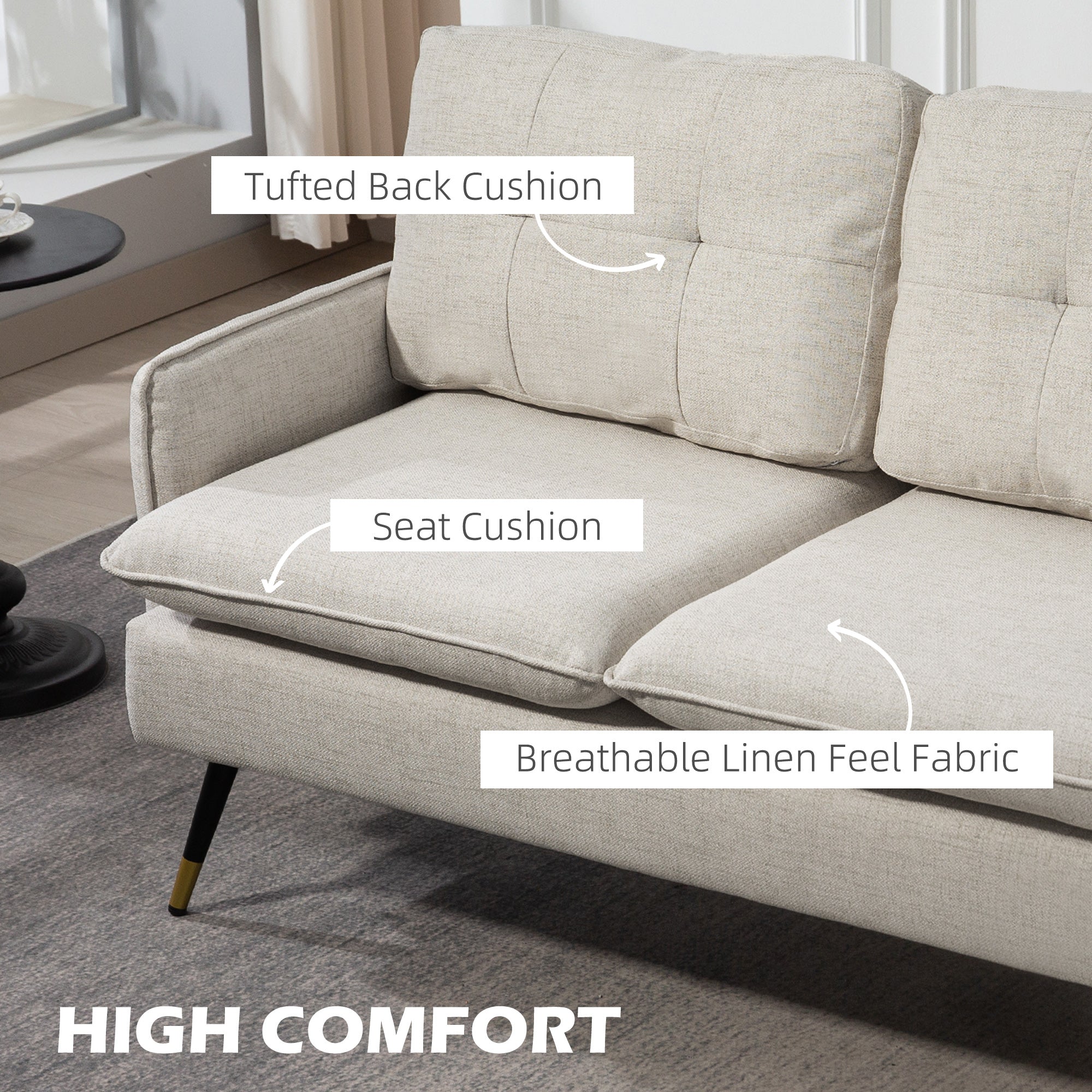 Loveseat Sofa 55" Linen Button Tufted Cream-DECOROLALA