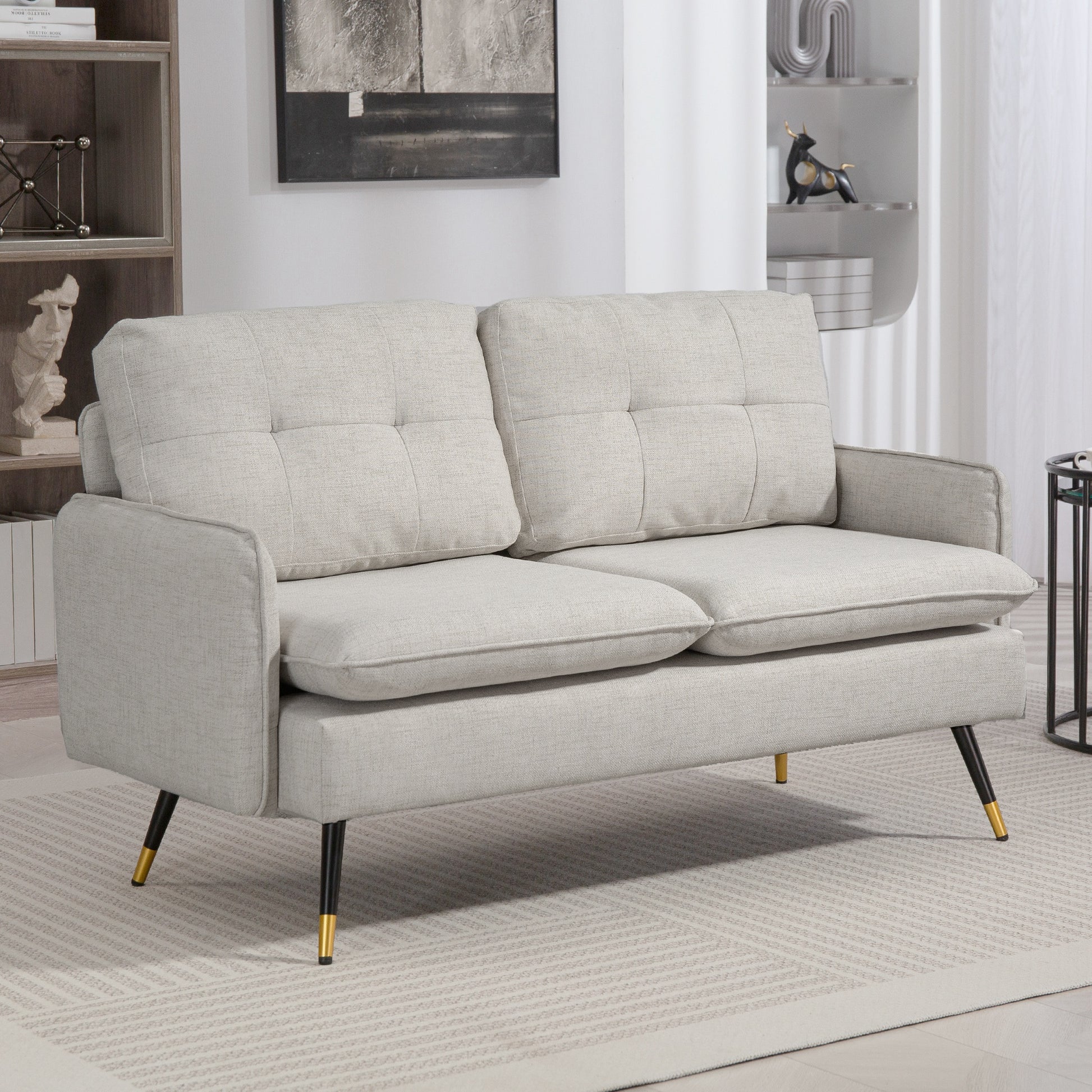 Loveseat Sofa 55" Linen Button Tufted Cream-DECOROLALA