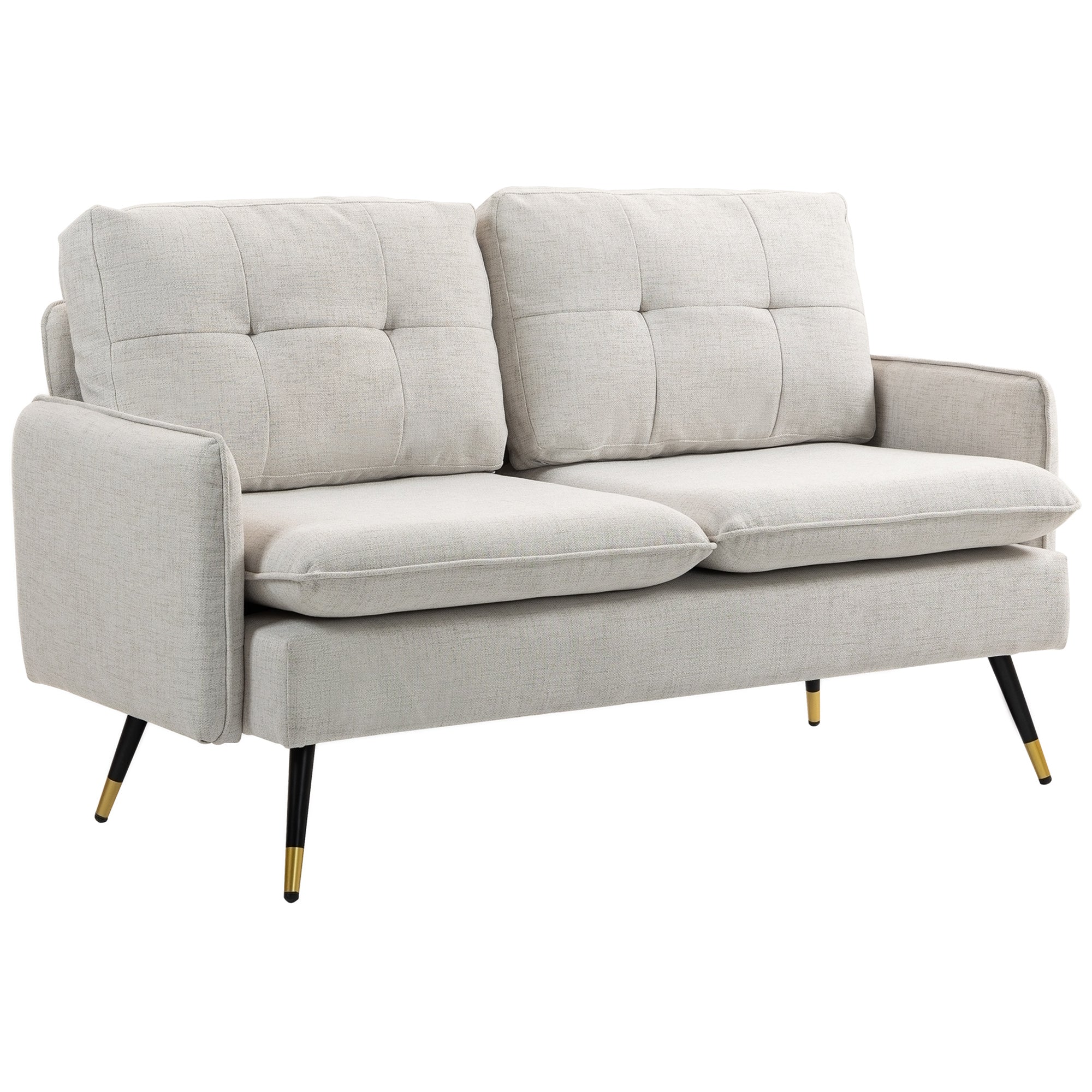 Loveseat Sofa 55" Linen Button Tufted Cream-DECOROLALA