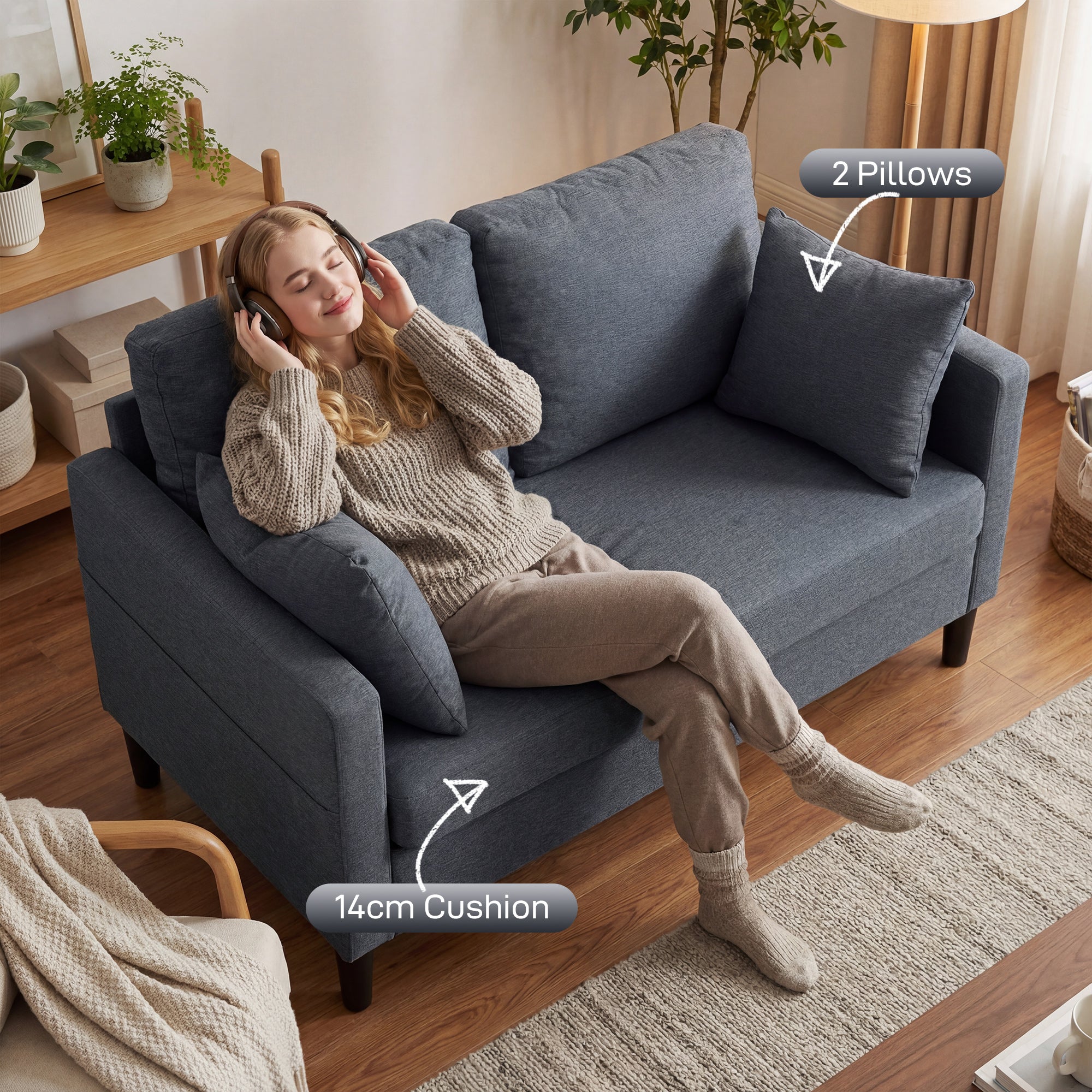 Loveseat Sofa 55" Linen Dark Grey-DECOROLALA