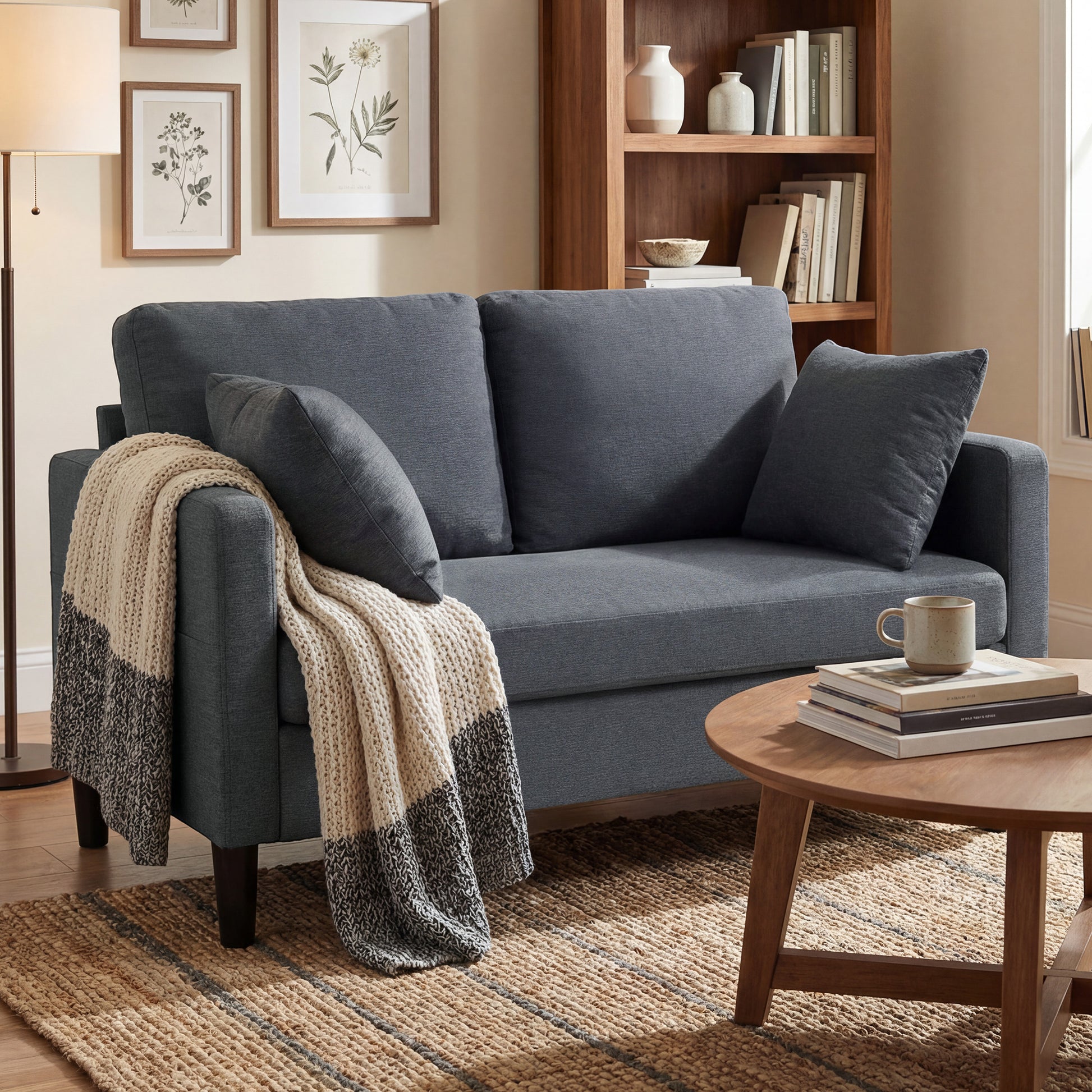 Loveseat Sofa 55" Linen Dark Grey-DECOROLALA