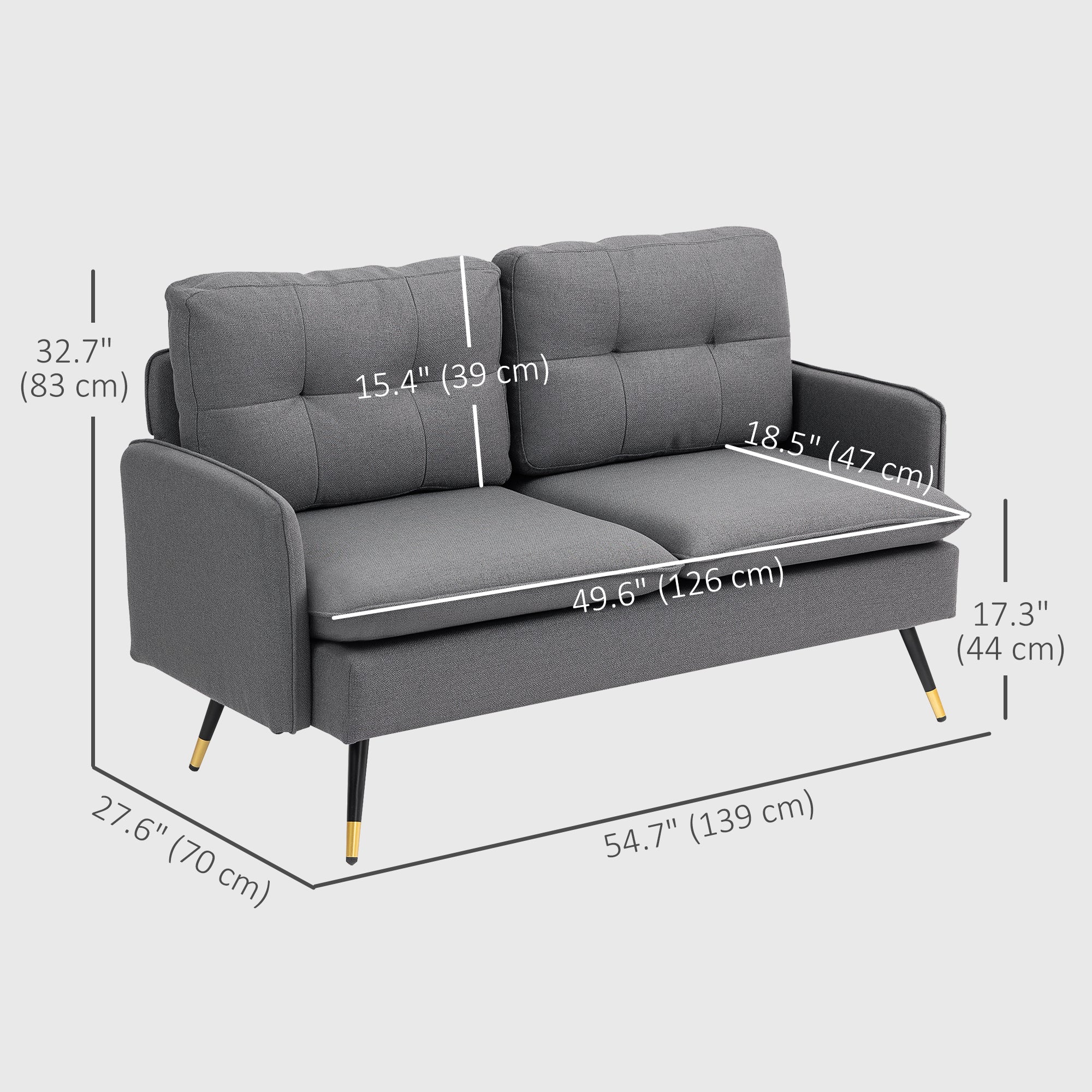 Loveseat Sofa 55" Linen Dark Grey Button Tufted-DECOROLALA