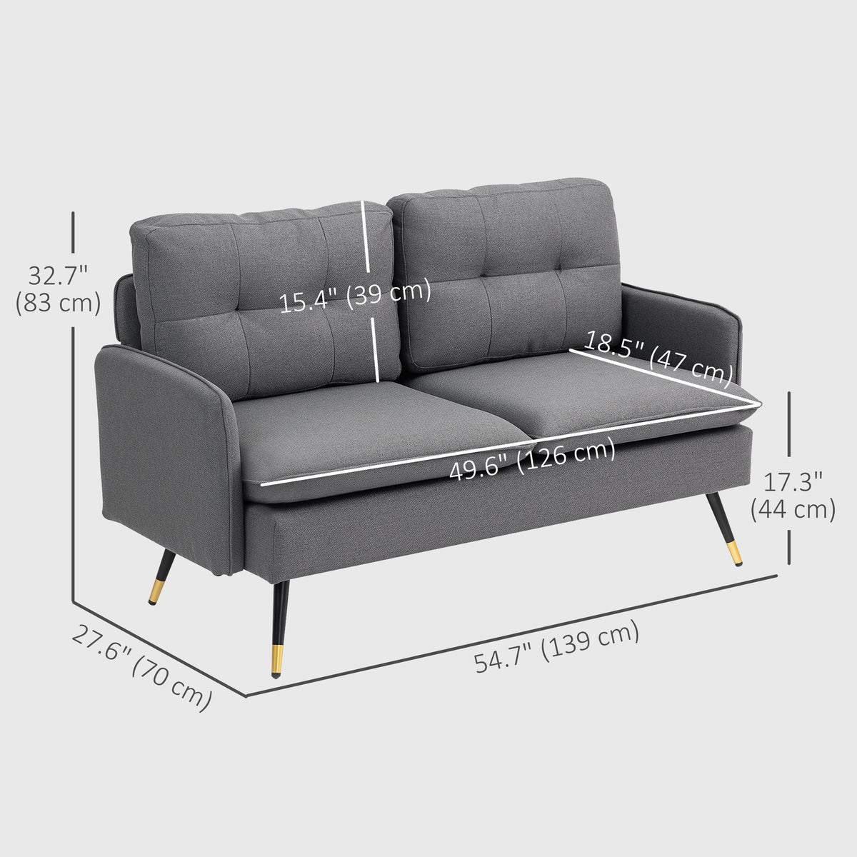 Loveseat Sofa 55" Linen Dark Grey Button Tufted-DECOROLALA