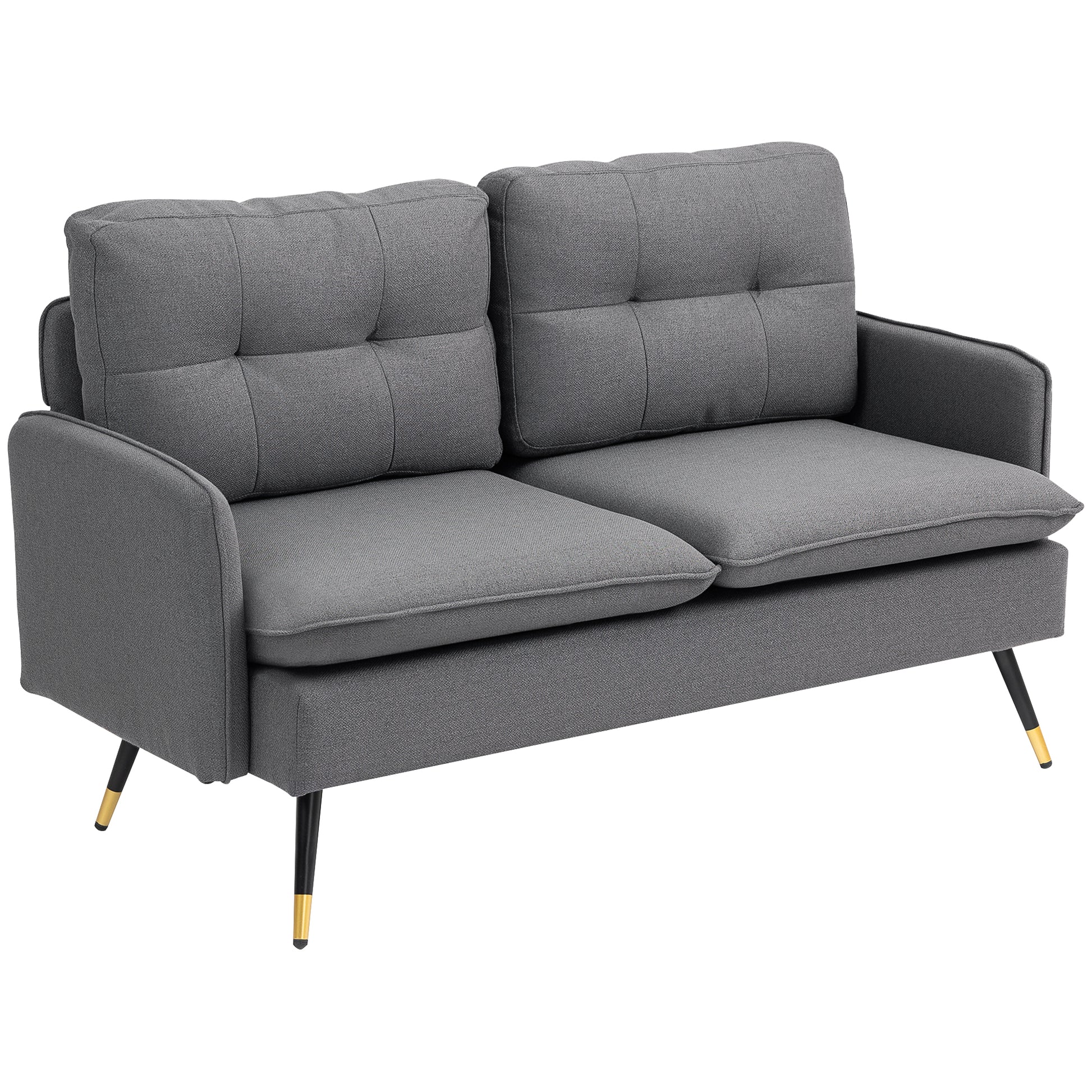 Loveseat Sofa 55" Linen Dark Grey Button Tufted-DECOROLALA