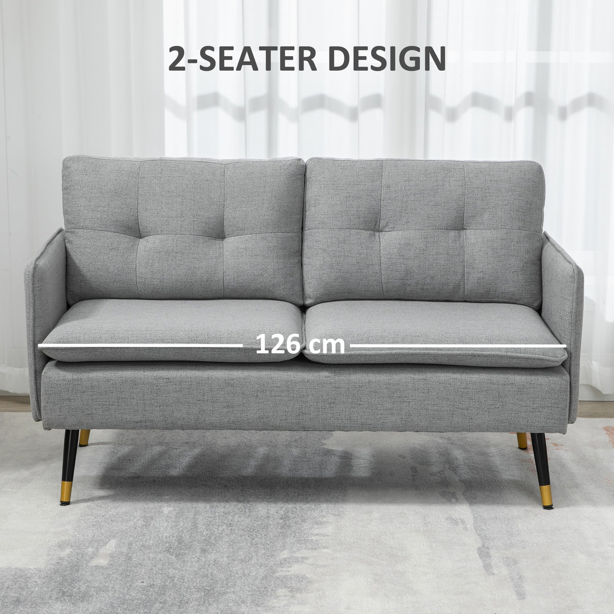 Loveseat Sofa 55" Linen Grey Button Tufted-DECOROLALA