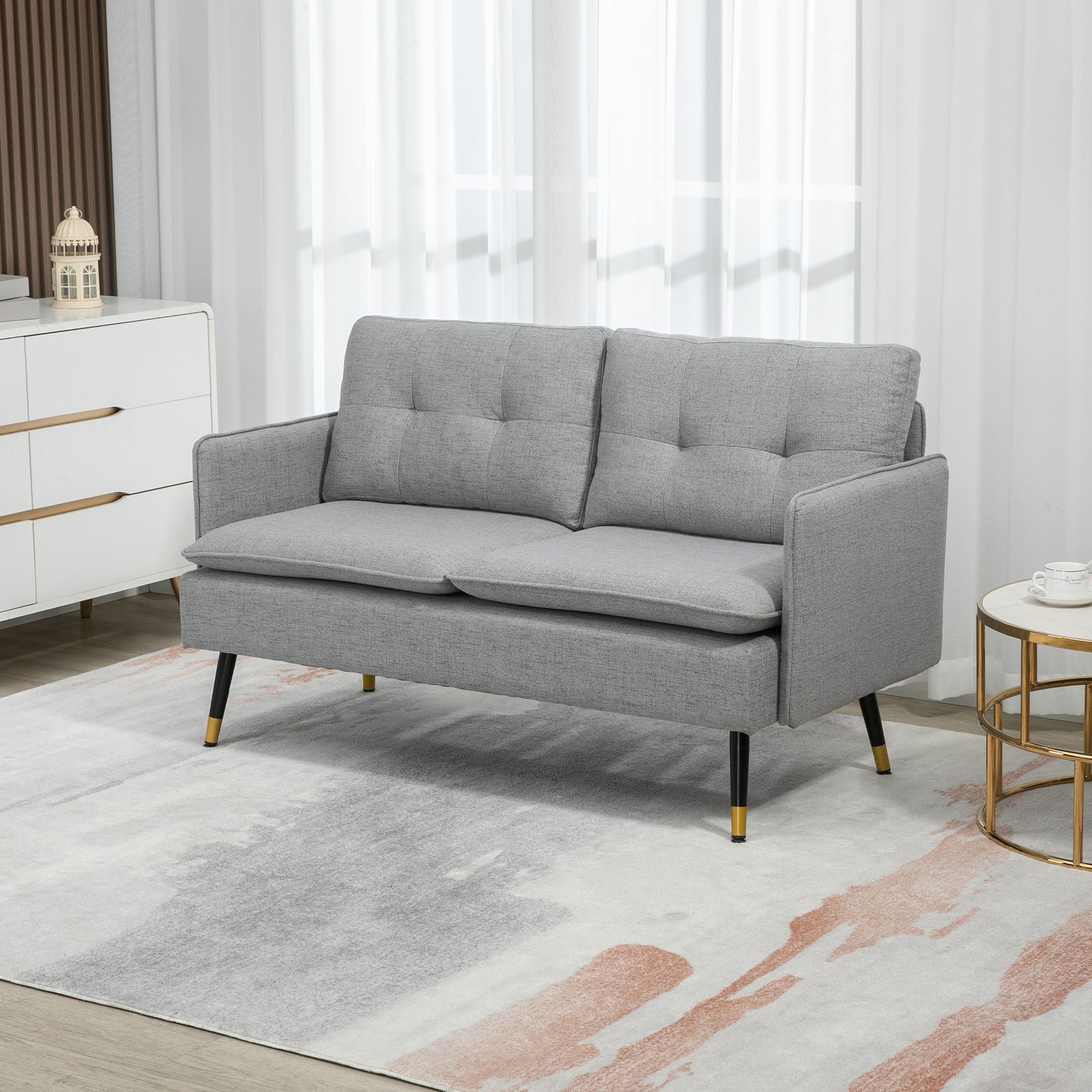 Loveseat Sofa 55" Linen Grey Button Tufted-DECOROLALA