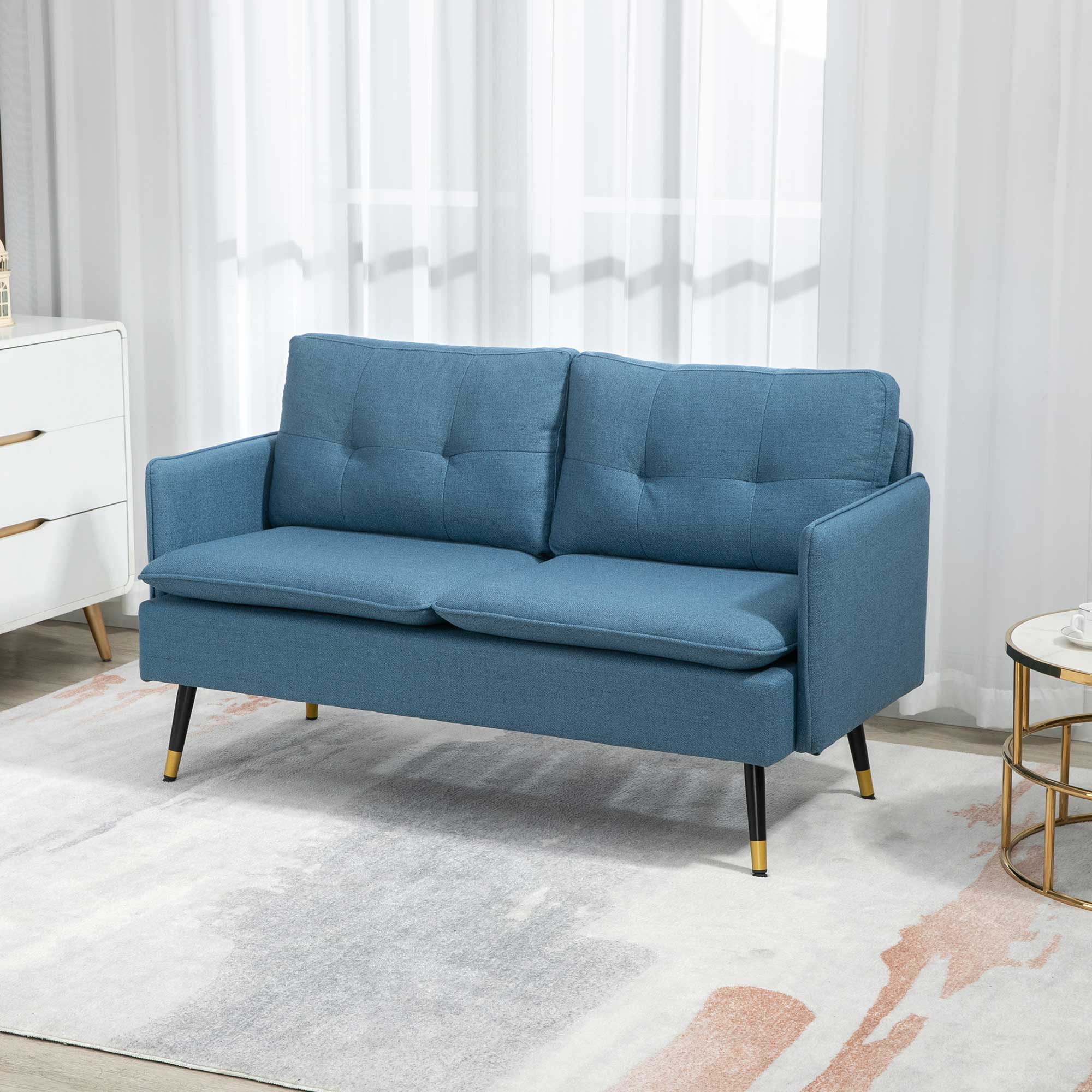 Loveseat Sofa 55" Linen Grey Button Tufted-DECOROLALA