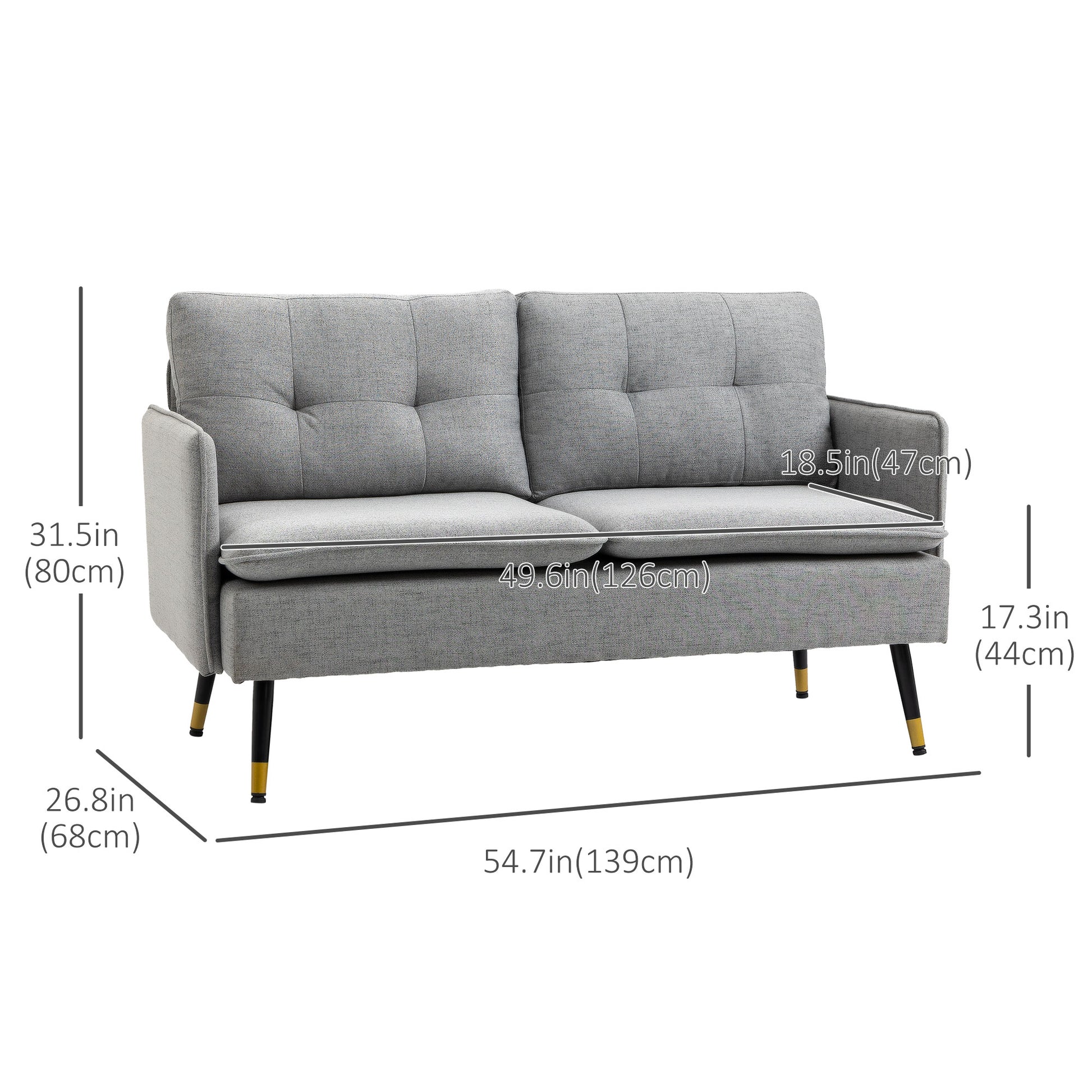 Loveseat Sofa 55" Linen Grey Button Tufted-DECOROLALA