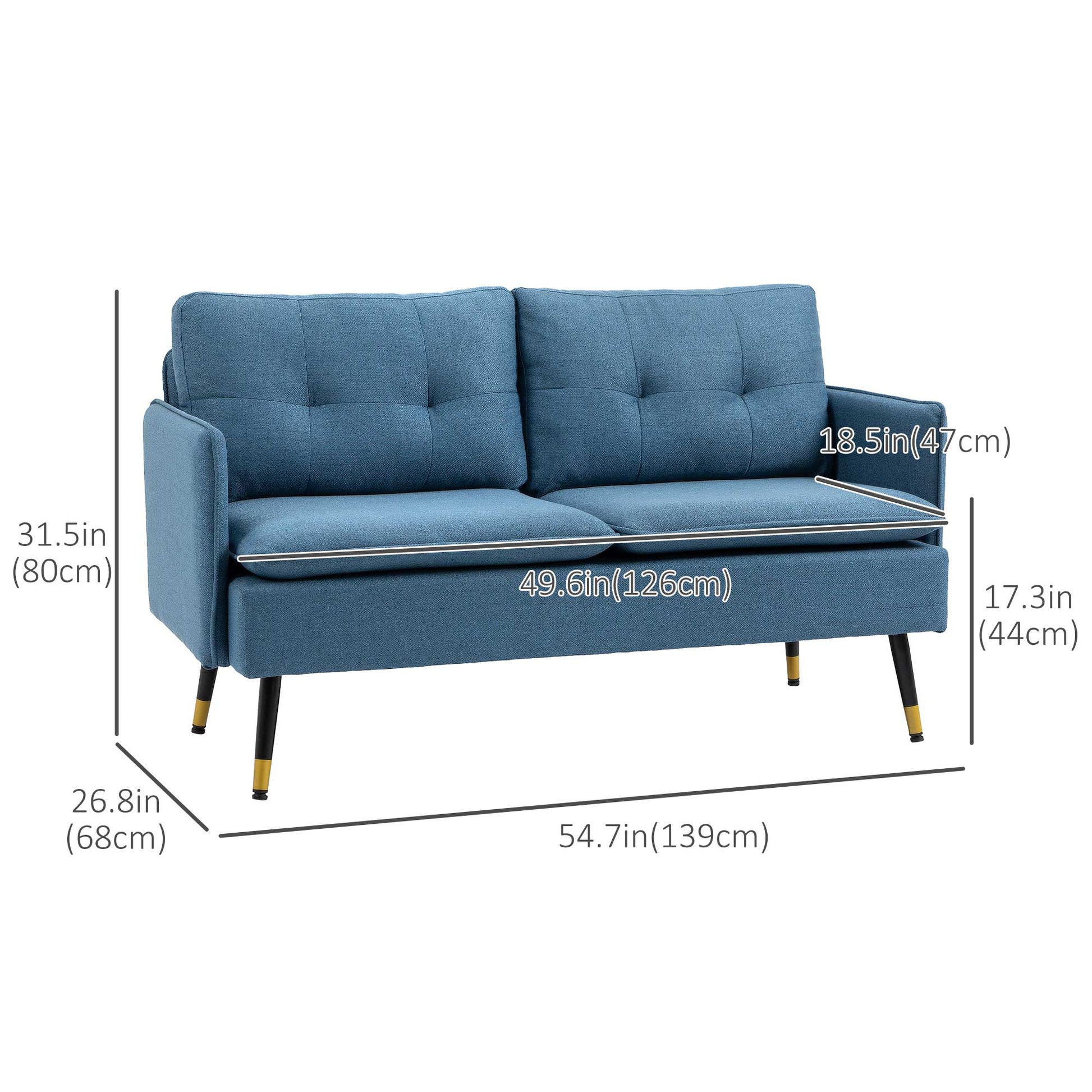 Loveseat Sofa 55" Linen Grey Button Tufted-DECOROLALA