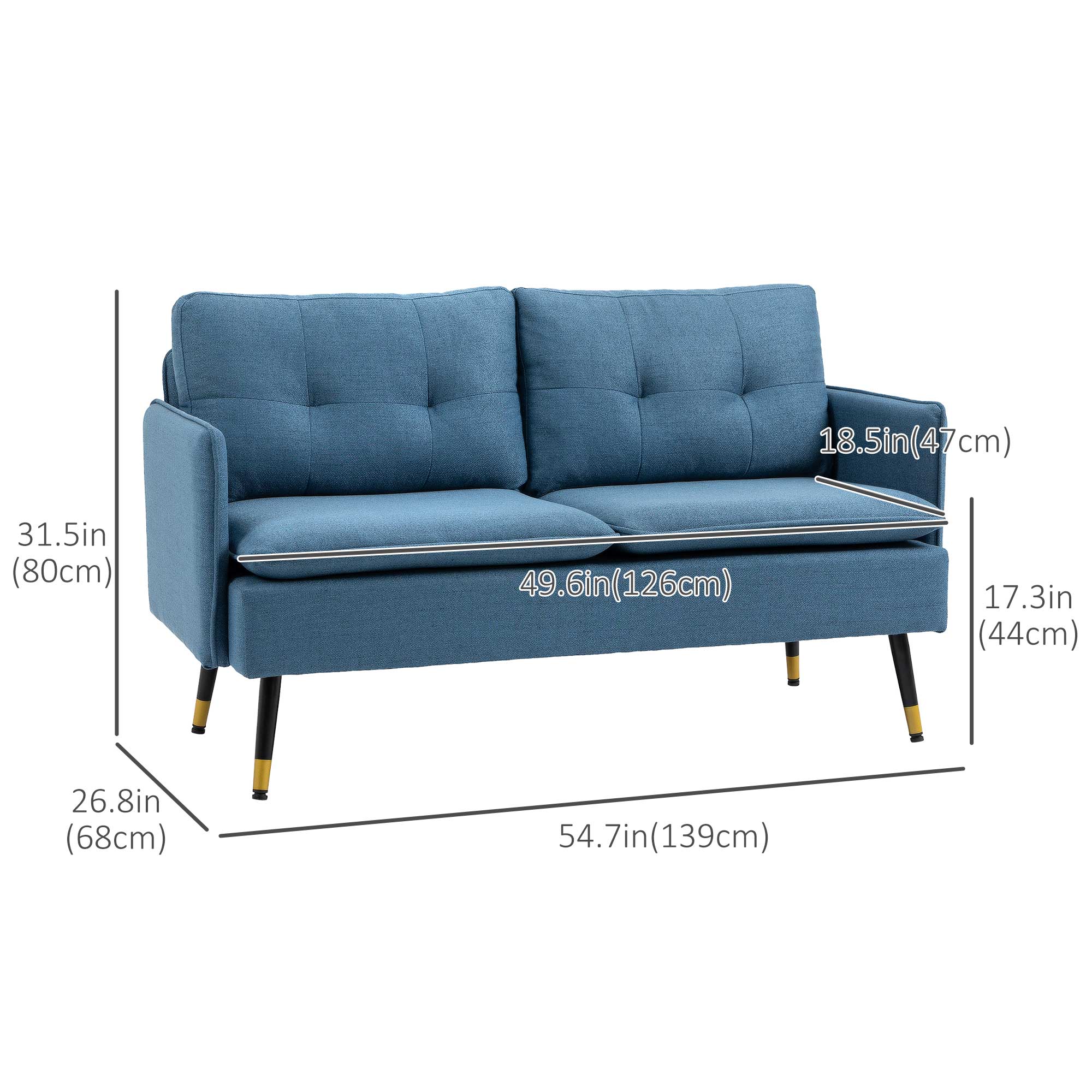 Loveseat Sofa 55" Linen Grey Button Tufted-DECOROLALA